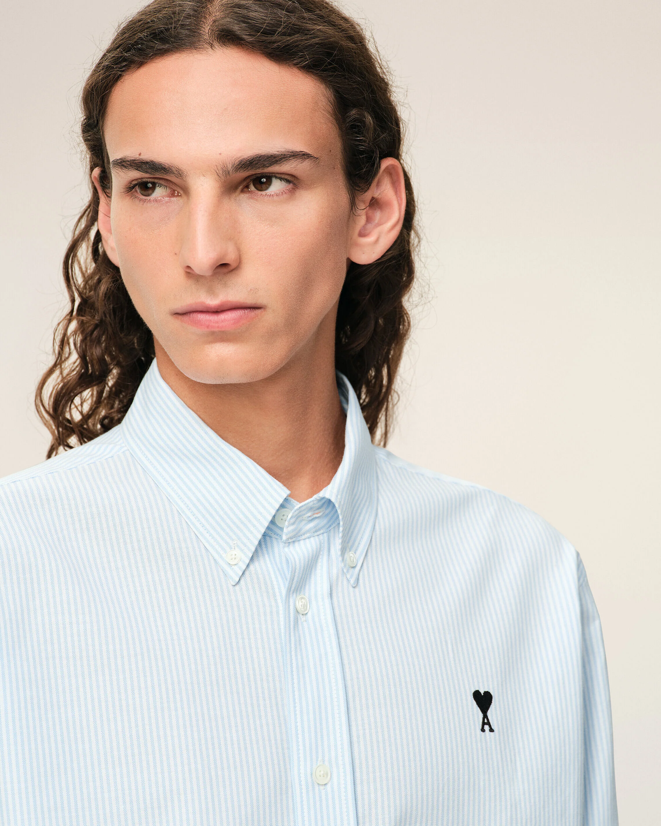 Chemise bleue en coton rayé Ami de Coeur - Image 4