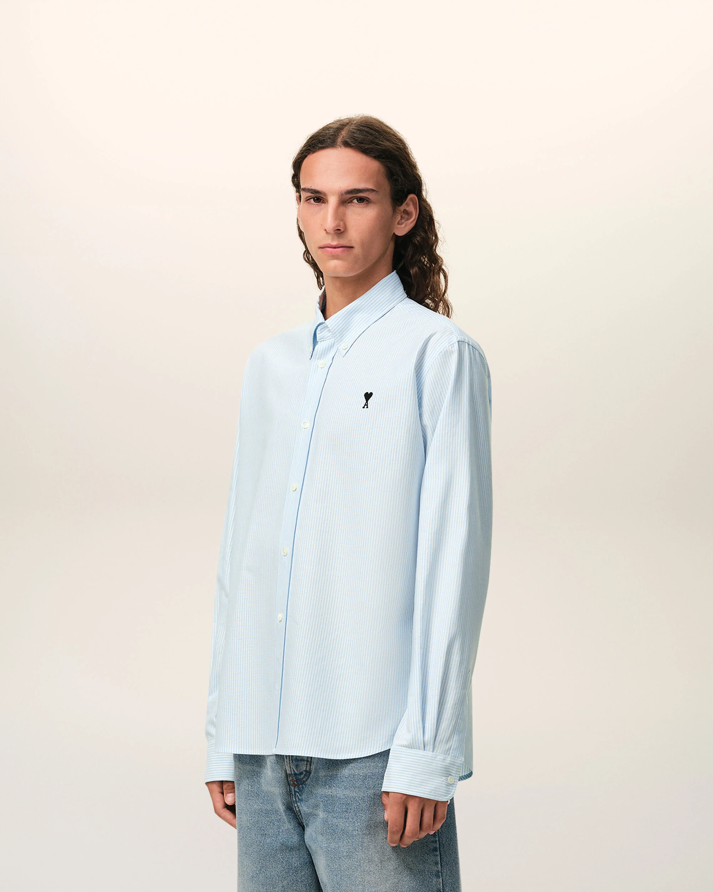 Chemise bleue en coton rayé Ami de Coeur - Image 6