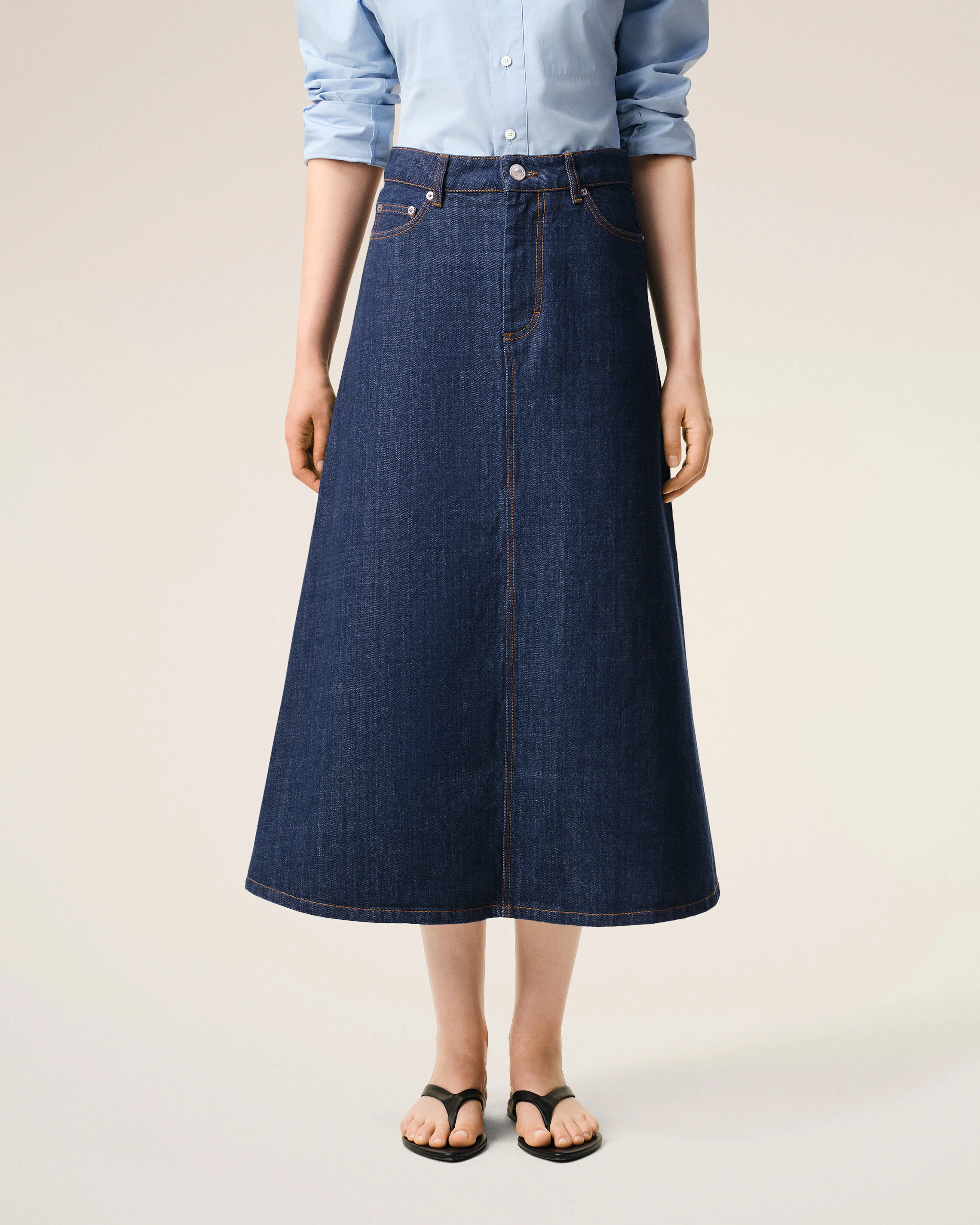 Jupe Longue Bleue en Coton - Image 3
