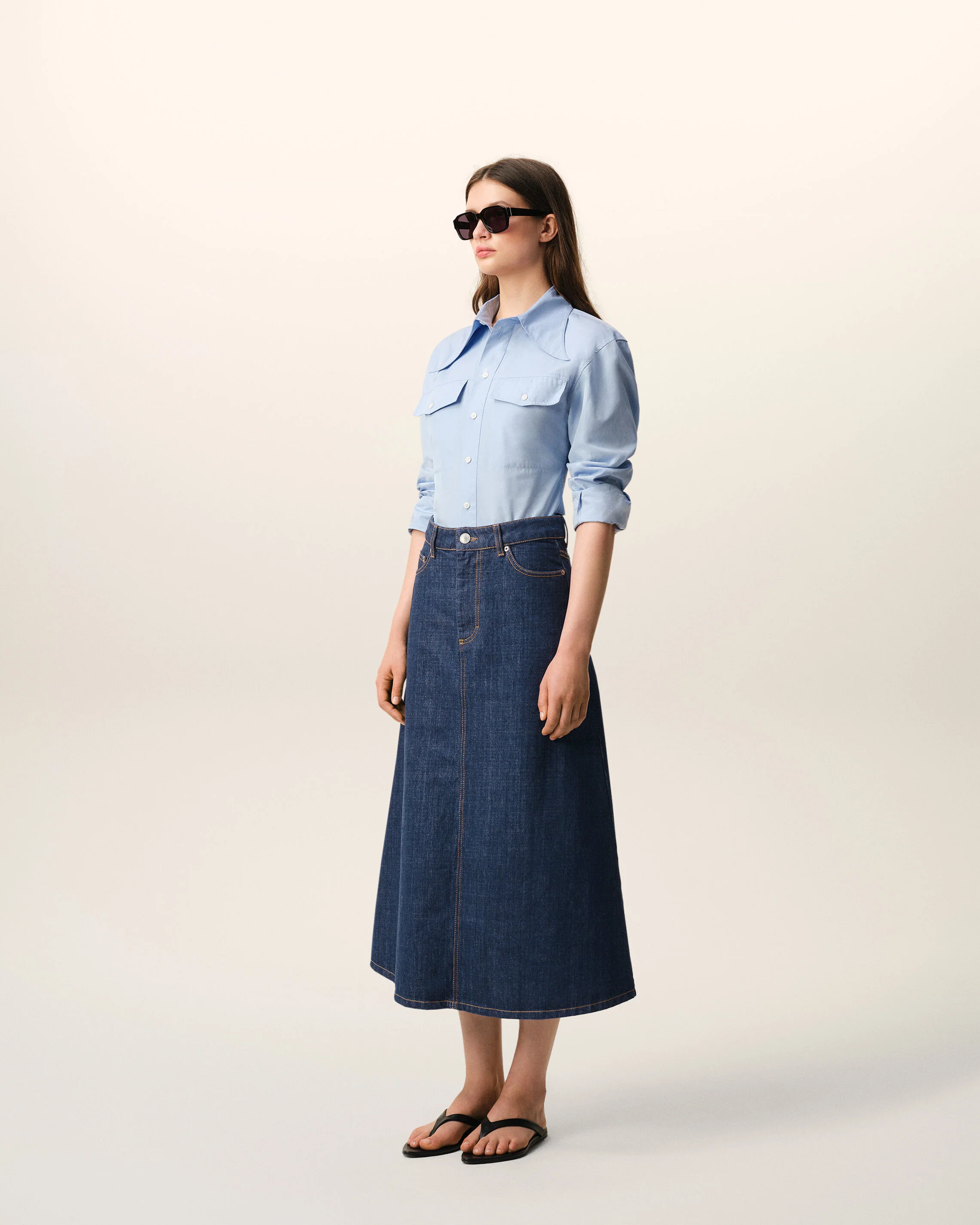 Jupe Longue Bleue en Coton - Image 6