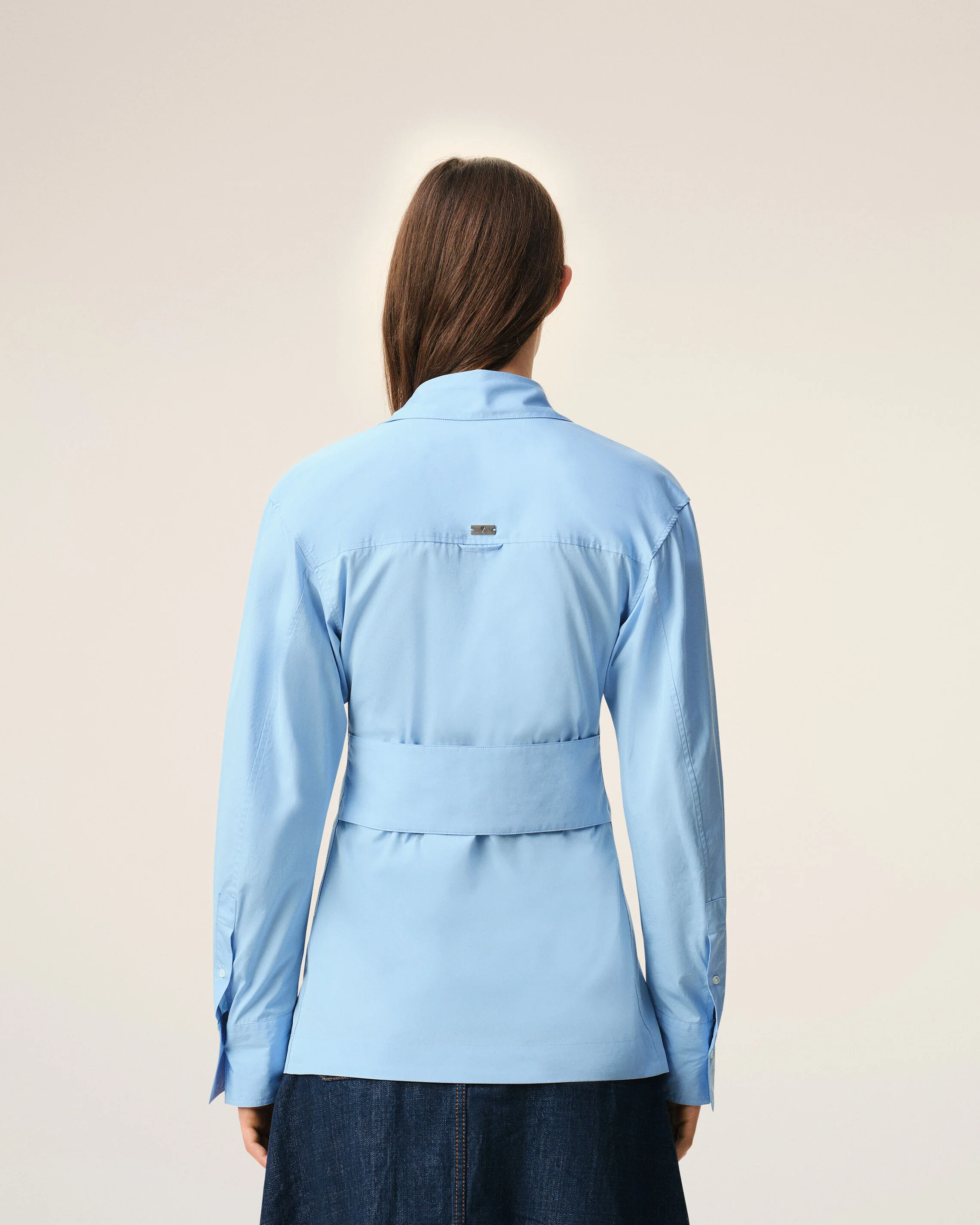 Chemise Cintrée Bleu Col En Pointe en Coton - Image 5