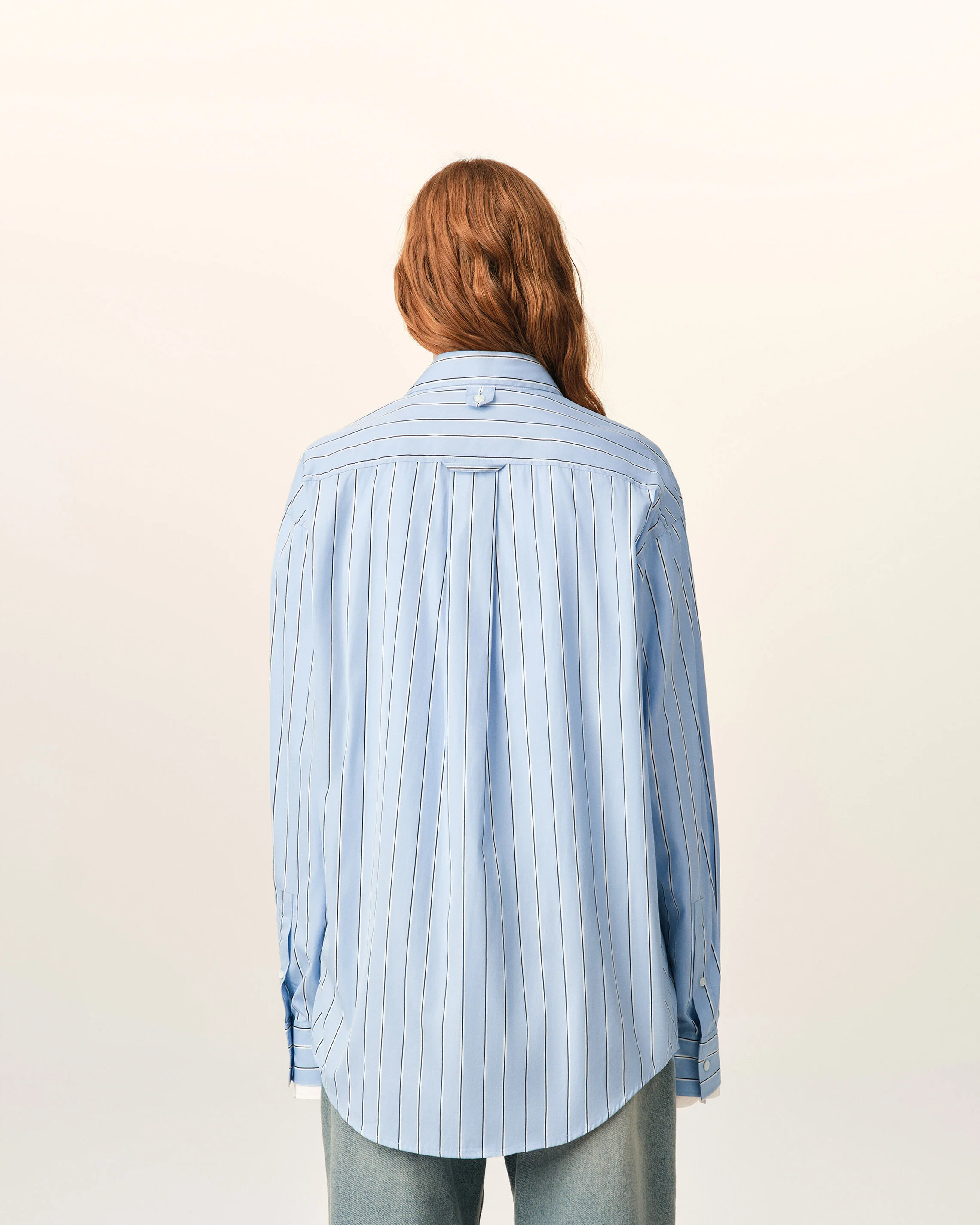 Chemise large rayée bleue en coton col amovible - Image 11