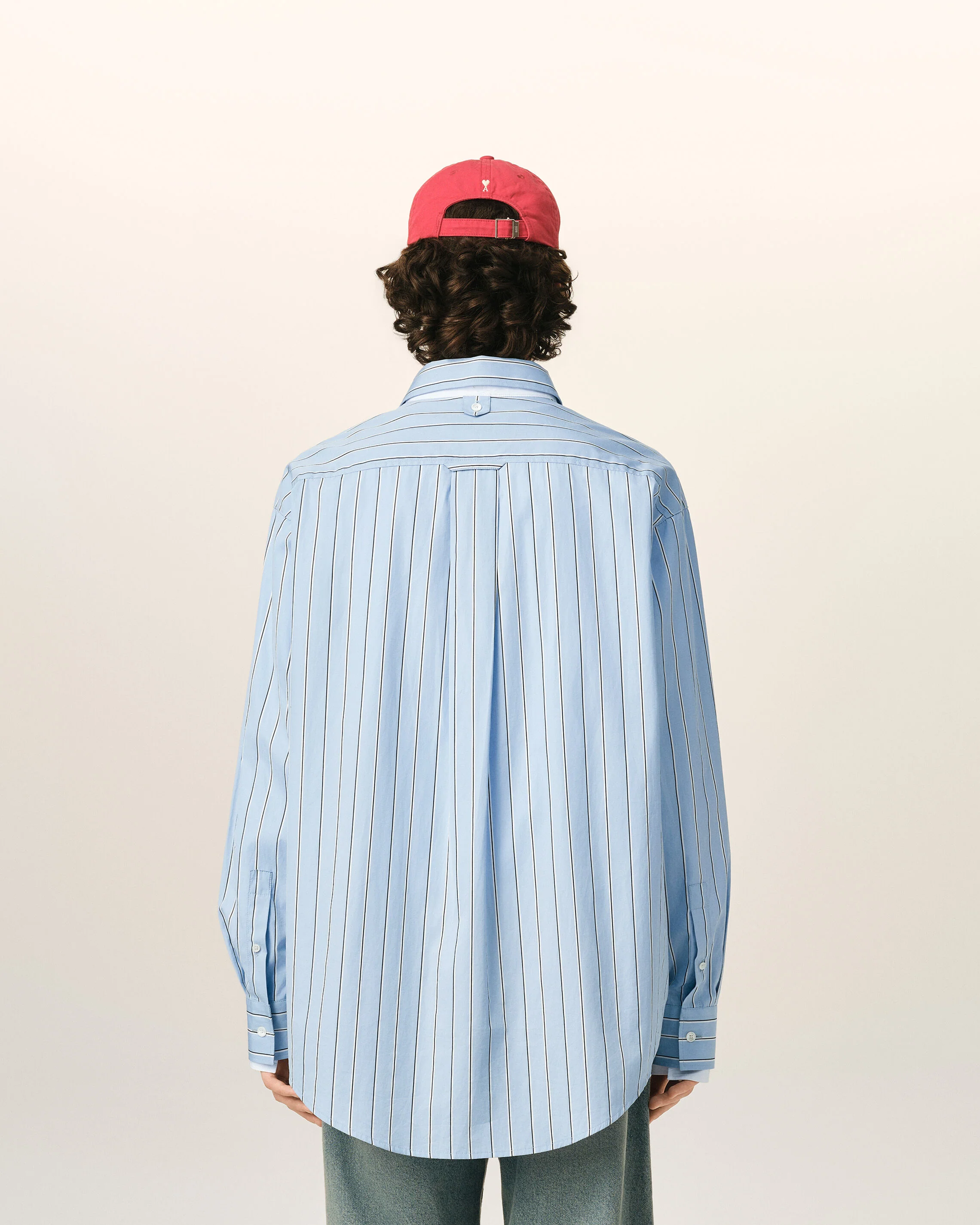Chemise large rayée bleue en coton col amovible - Image 5