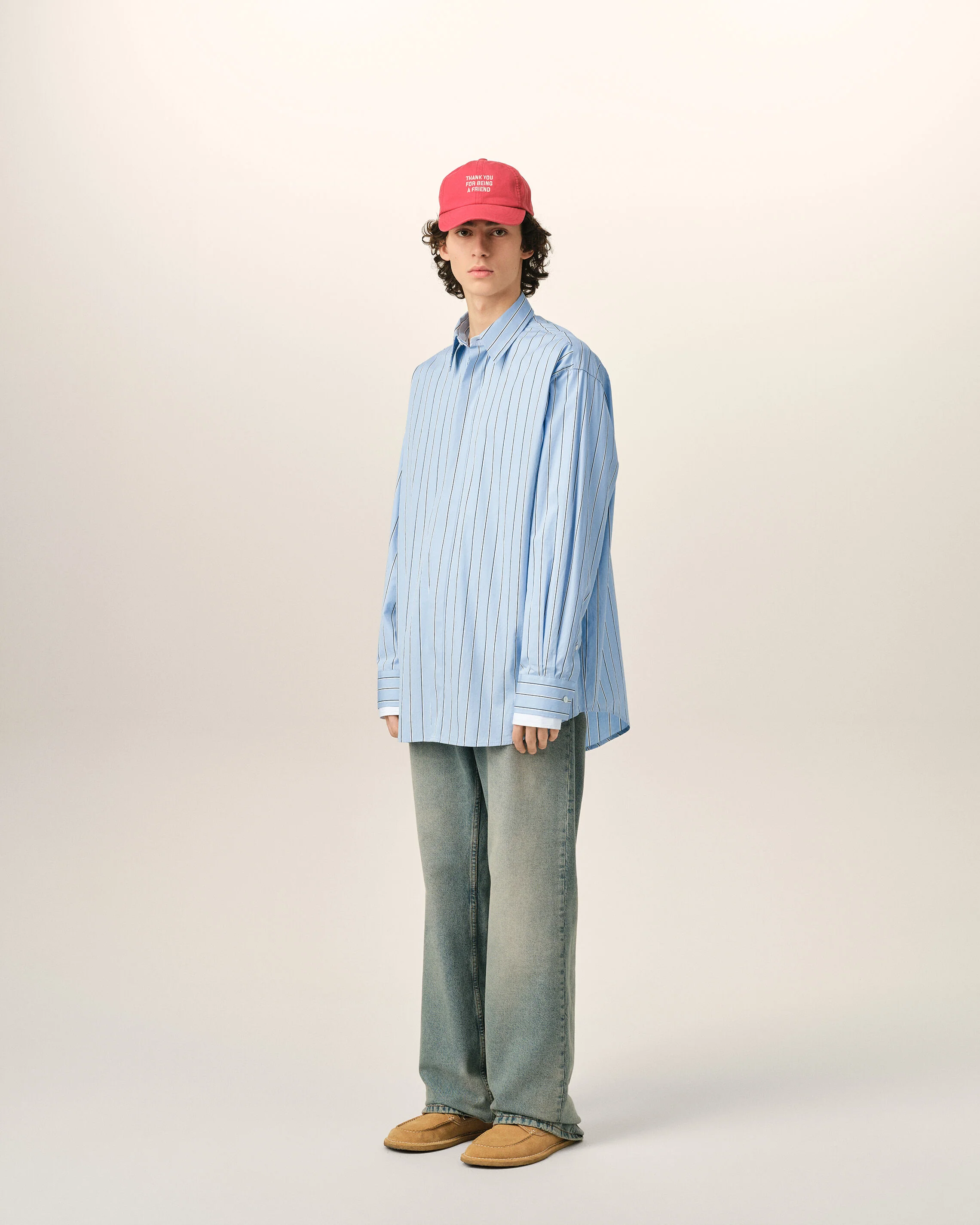 Chemise large rayée bleue en coton col amovible - Image 6