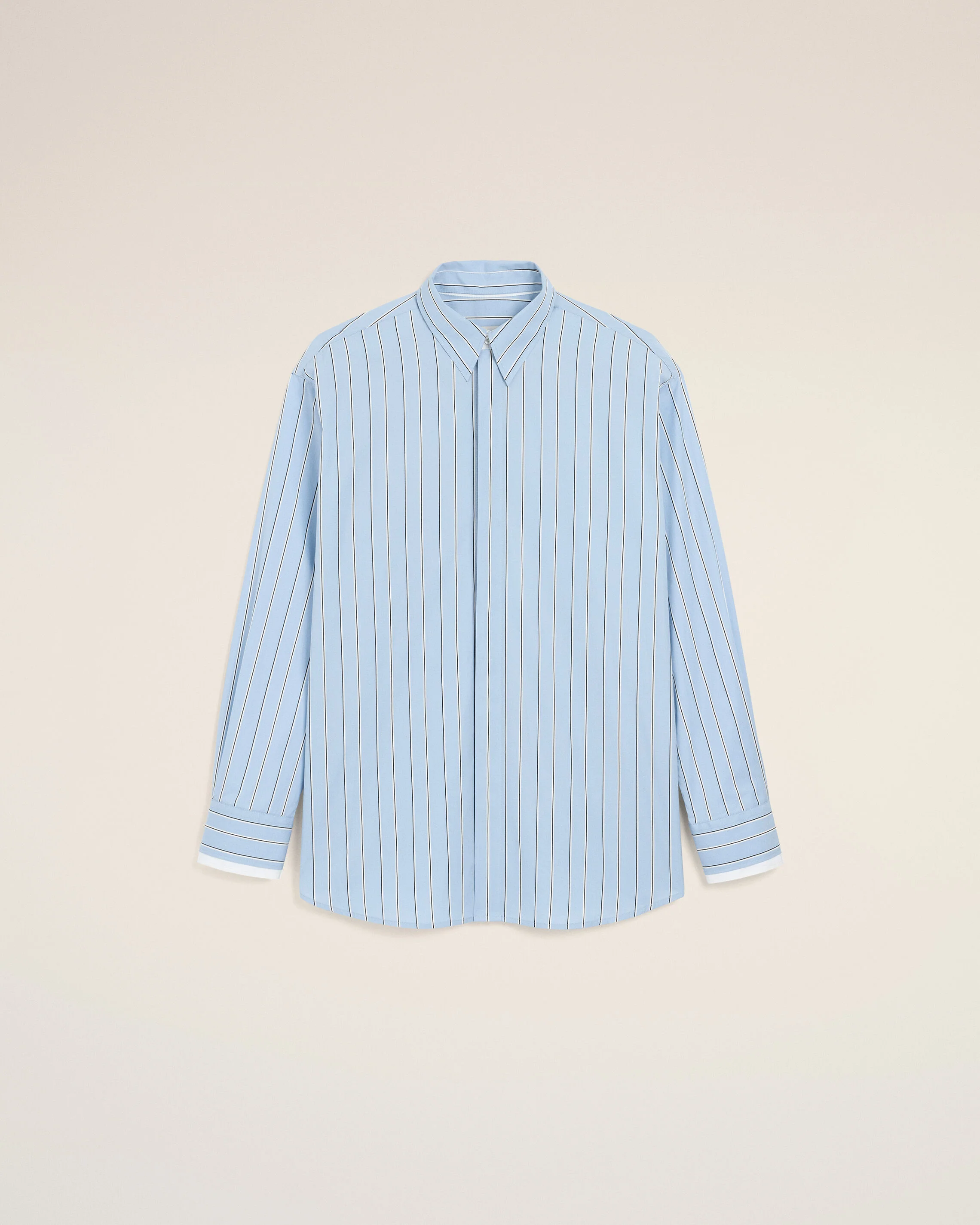 Chemise large rayée bleue en coton col amovible - Image 7