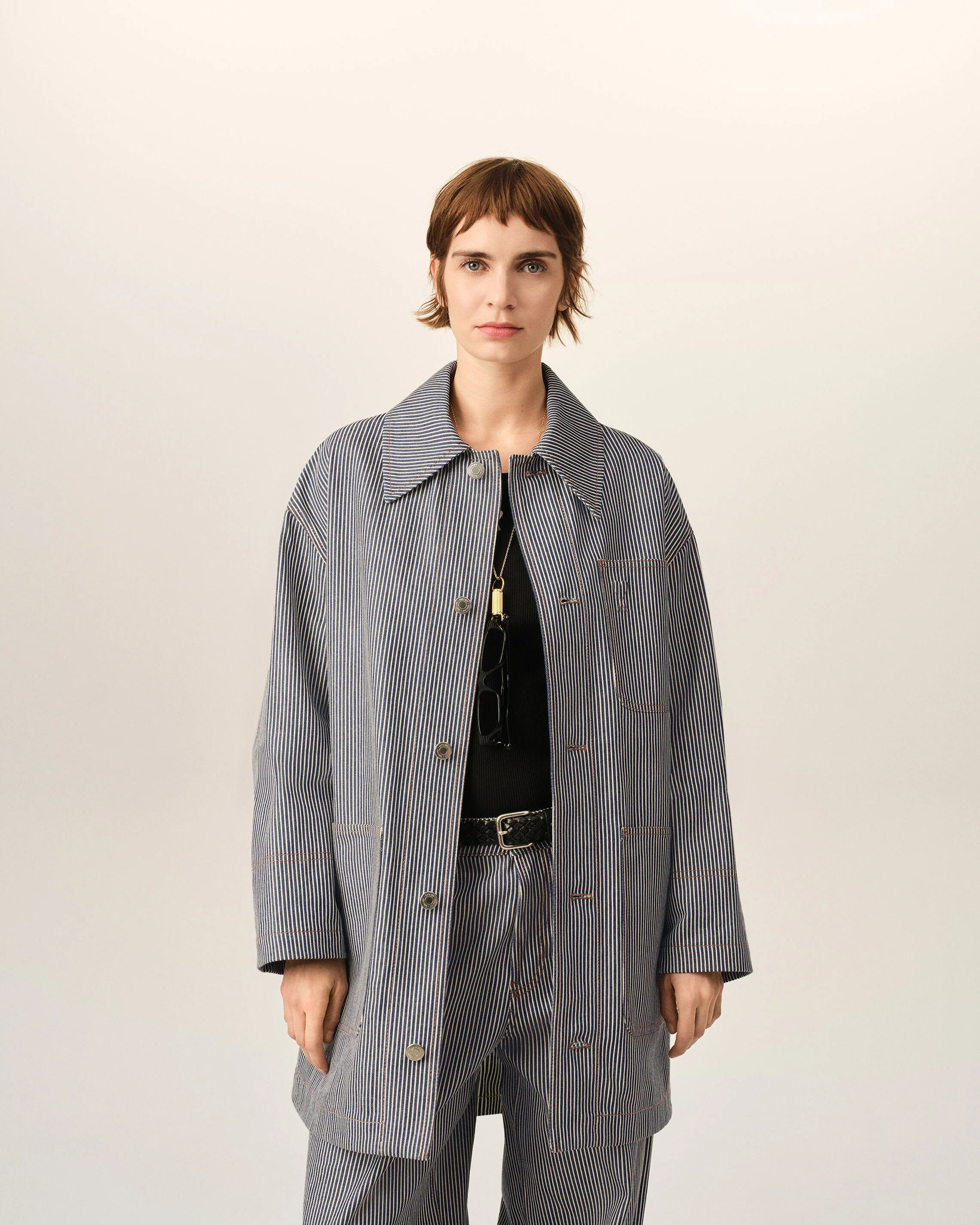 Veste worker rayée bleue en coton Ami de Coeur - Image 3
