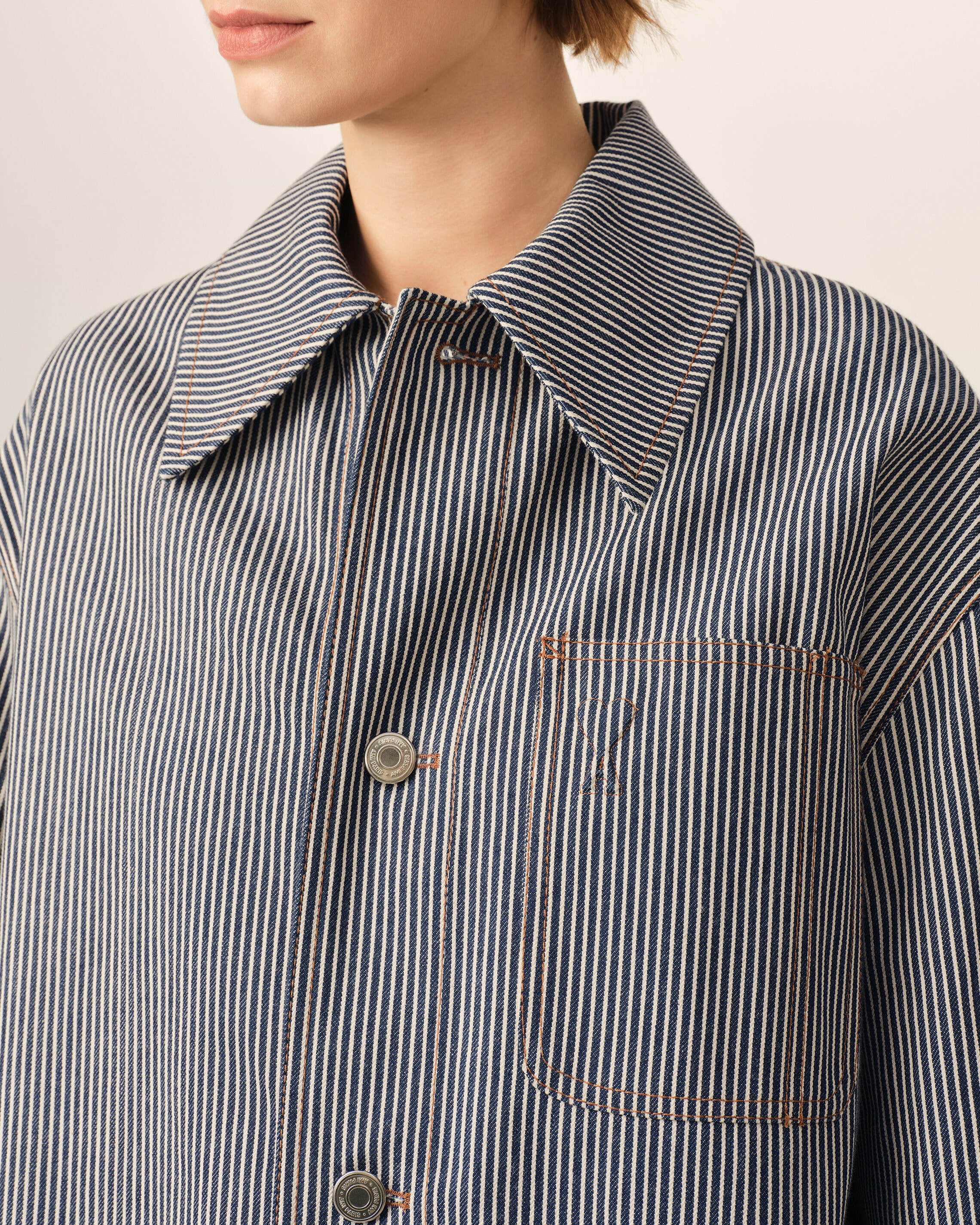 Veste worker rayée bleue en coton Ami de Coeur - Image 4