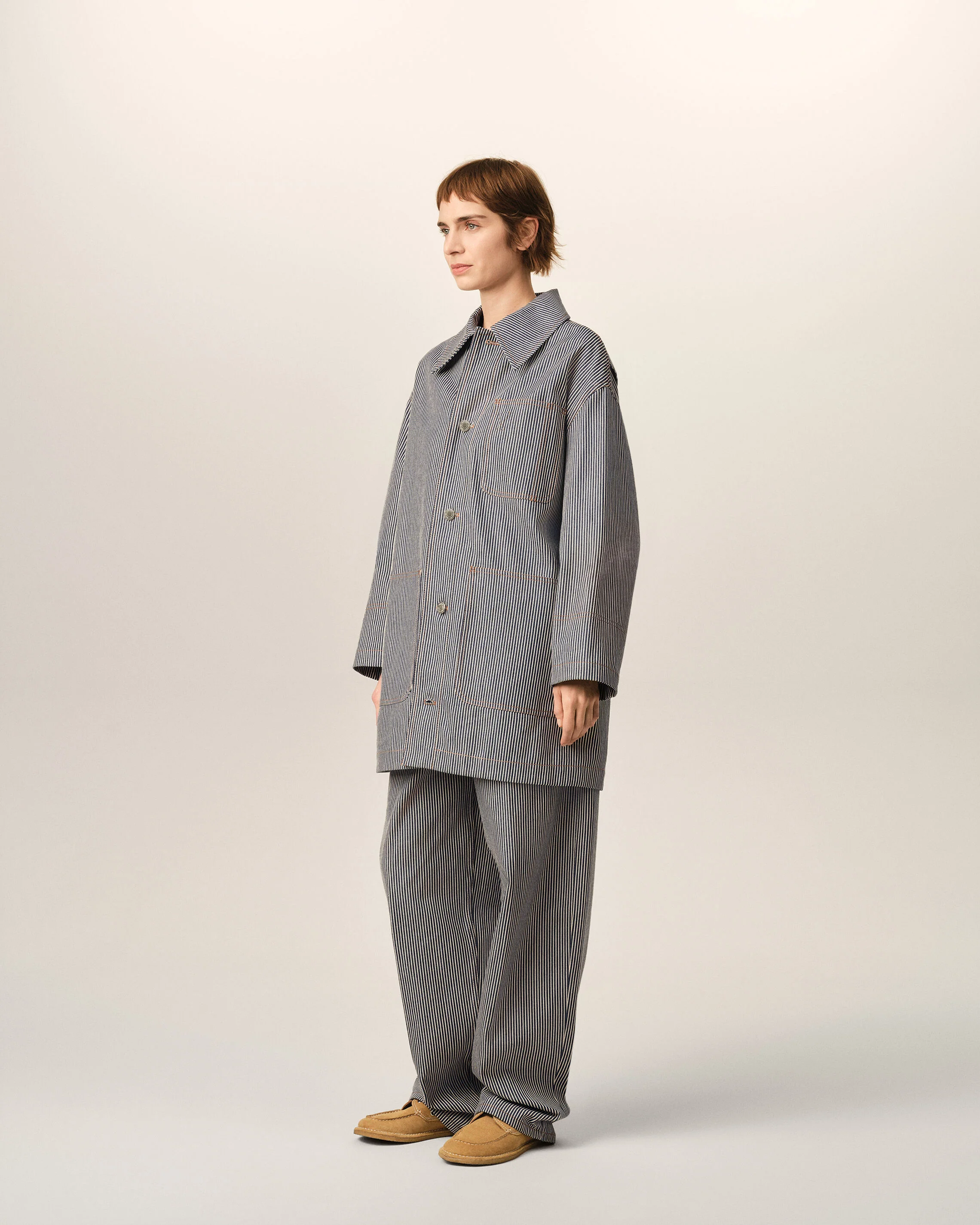 Veste worker rayée bleue en coton Ami de Coeur - Image 6