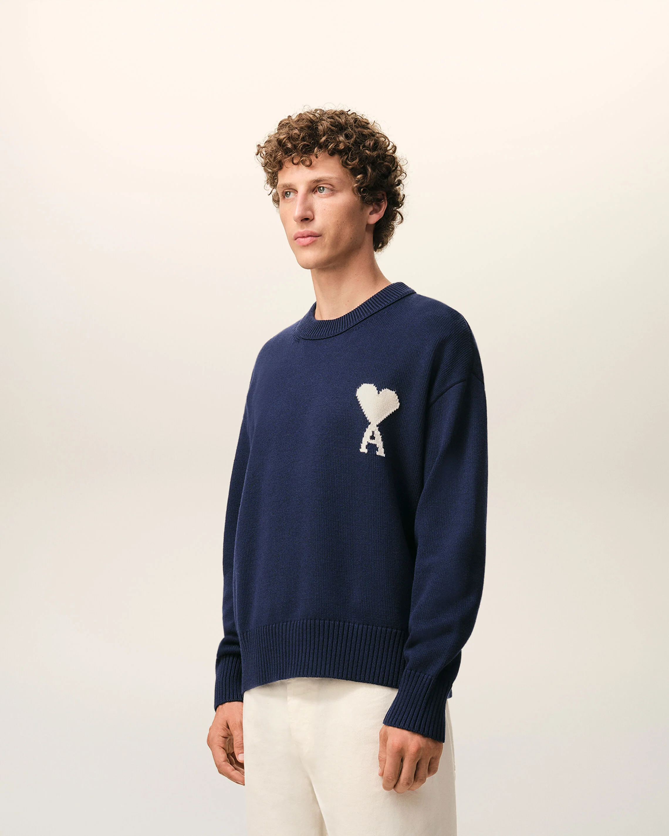 Pull Bleu Col Rond Ami De Coeur en Laine Et Coton - Image 6
