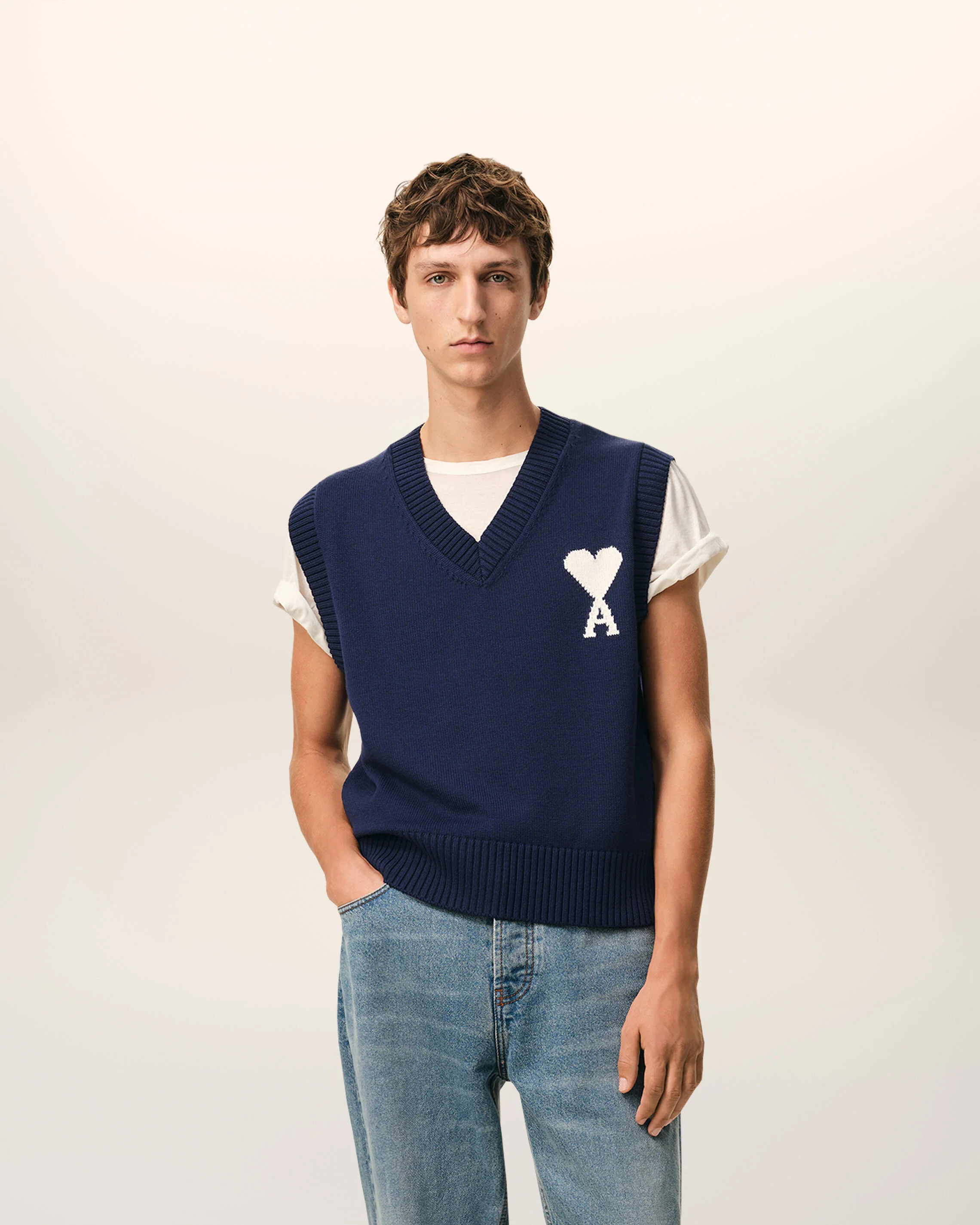 Pull Bleu Sans Manches Ami De Coeur en Laine Et Coton - Image 2