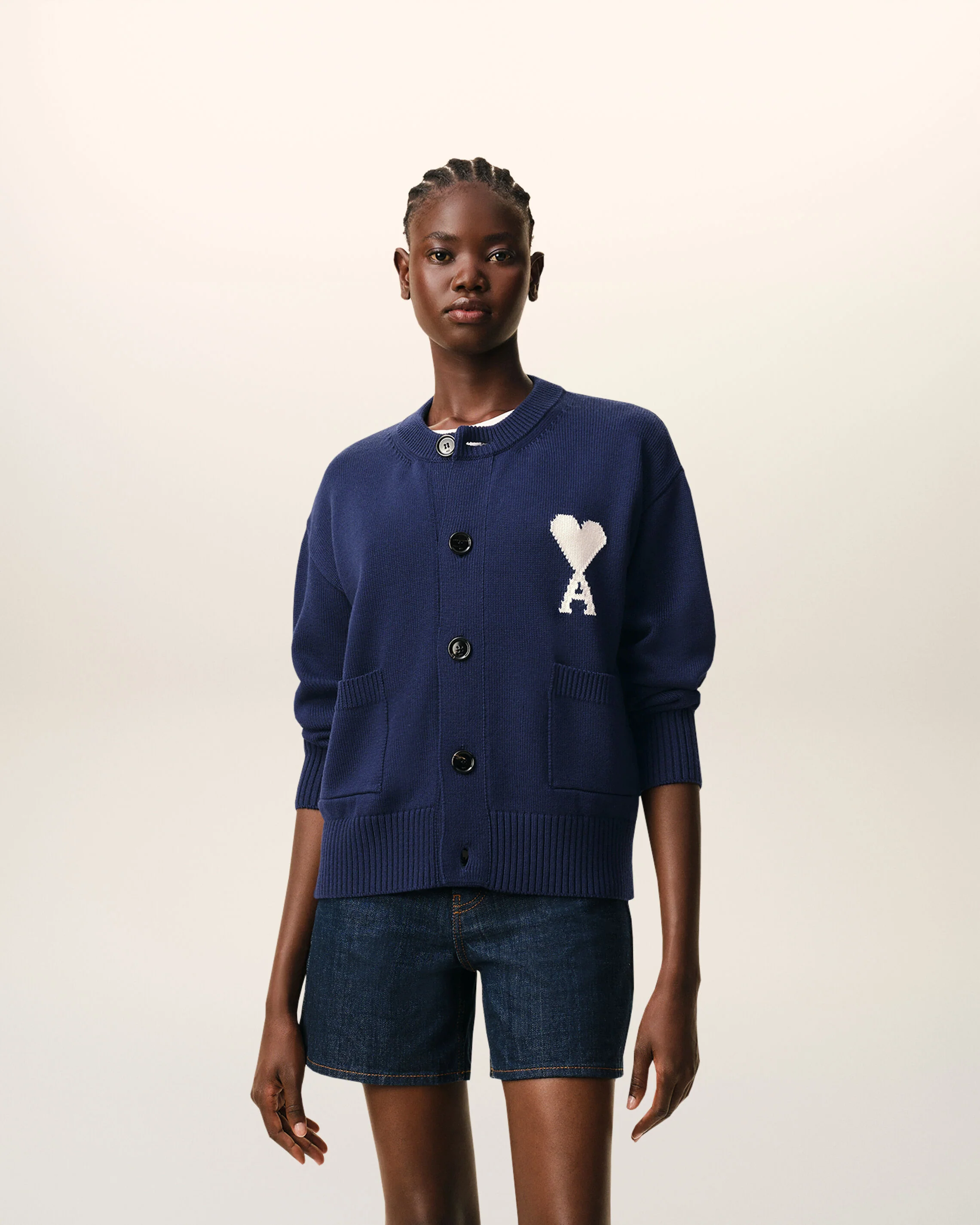 Cardigan Bleu Col Rond Ami De Coeur en Laine - Image 8