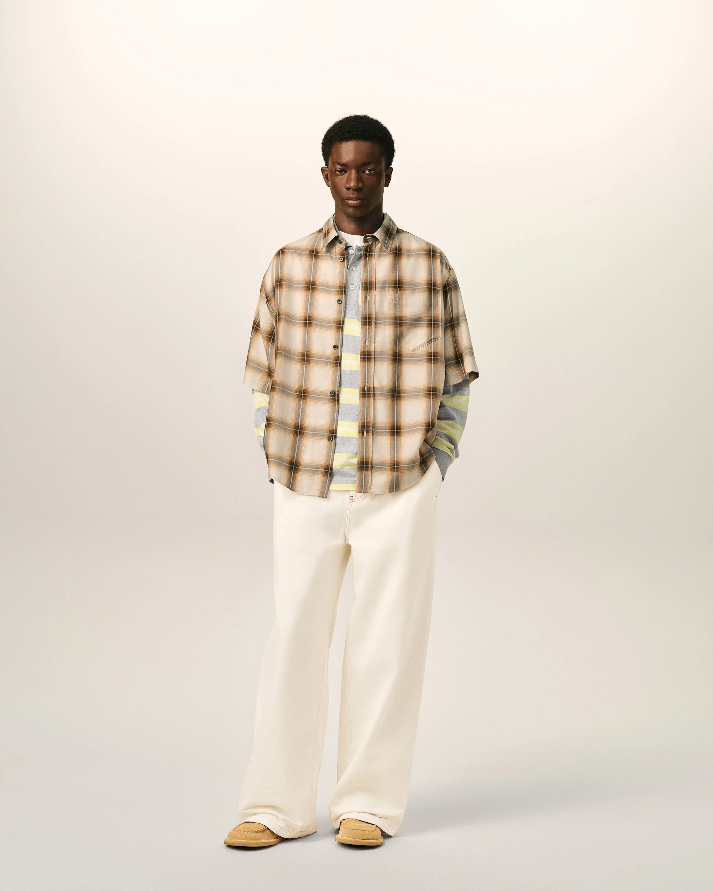 Chemise Boxy Beige À Carreaux Ami De Coeur En Toile - Image 3