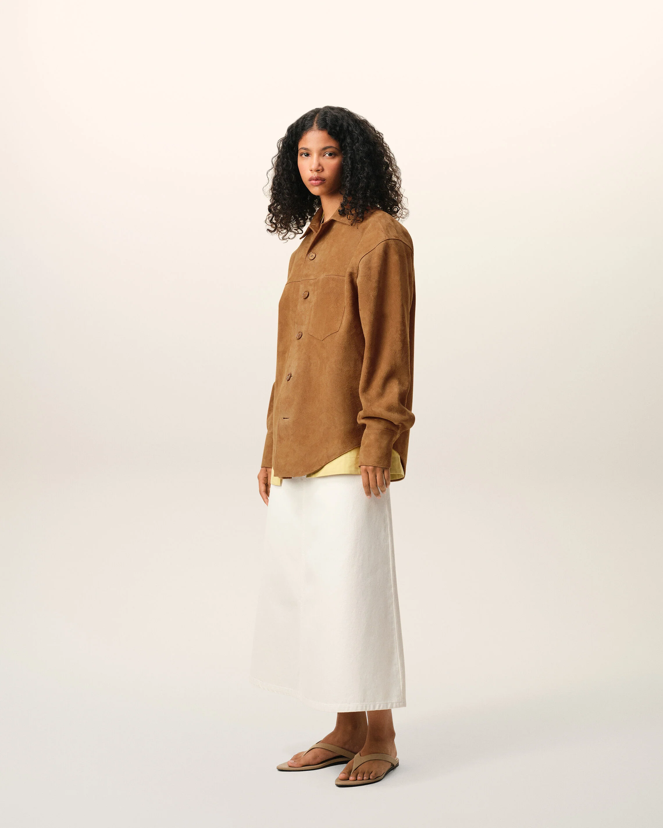 Surchemise Marron Boutonnée en Cuir De Chèvre - Image 13