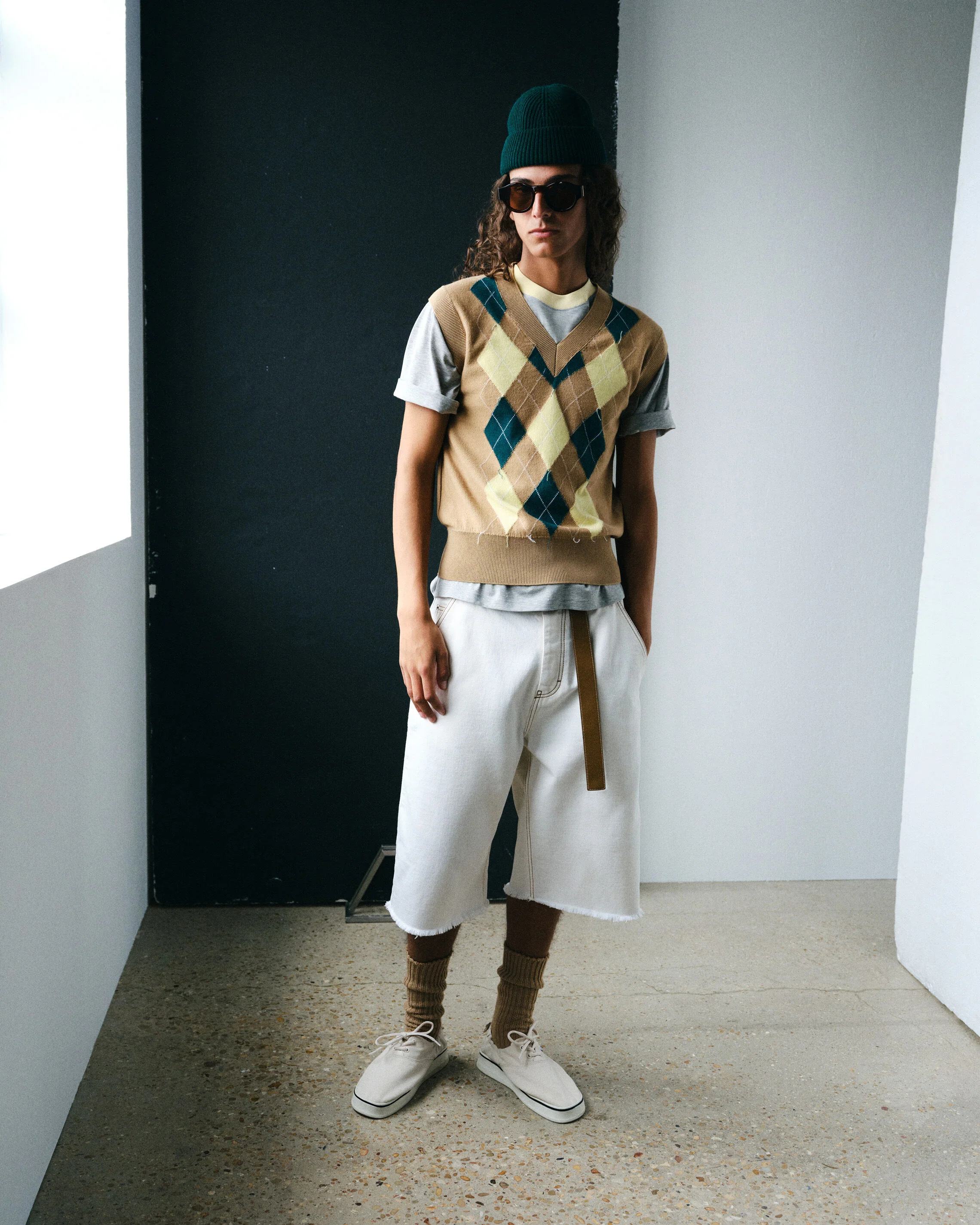 Pull Marron Sans Manches Avec Intrasia Argyle En Laine Et Coton - Image 7