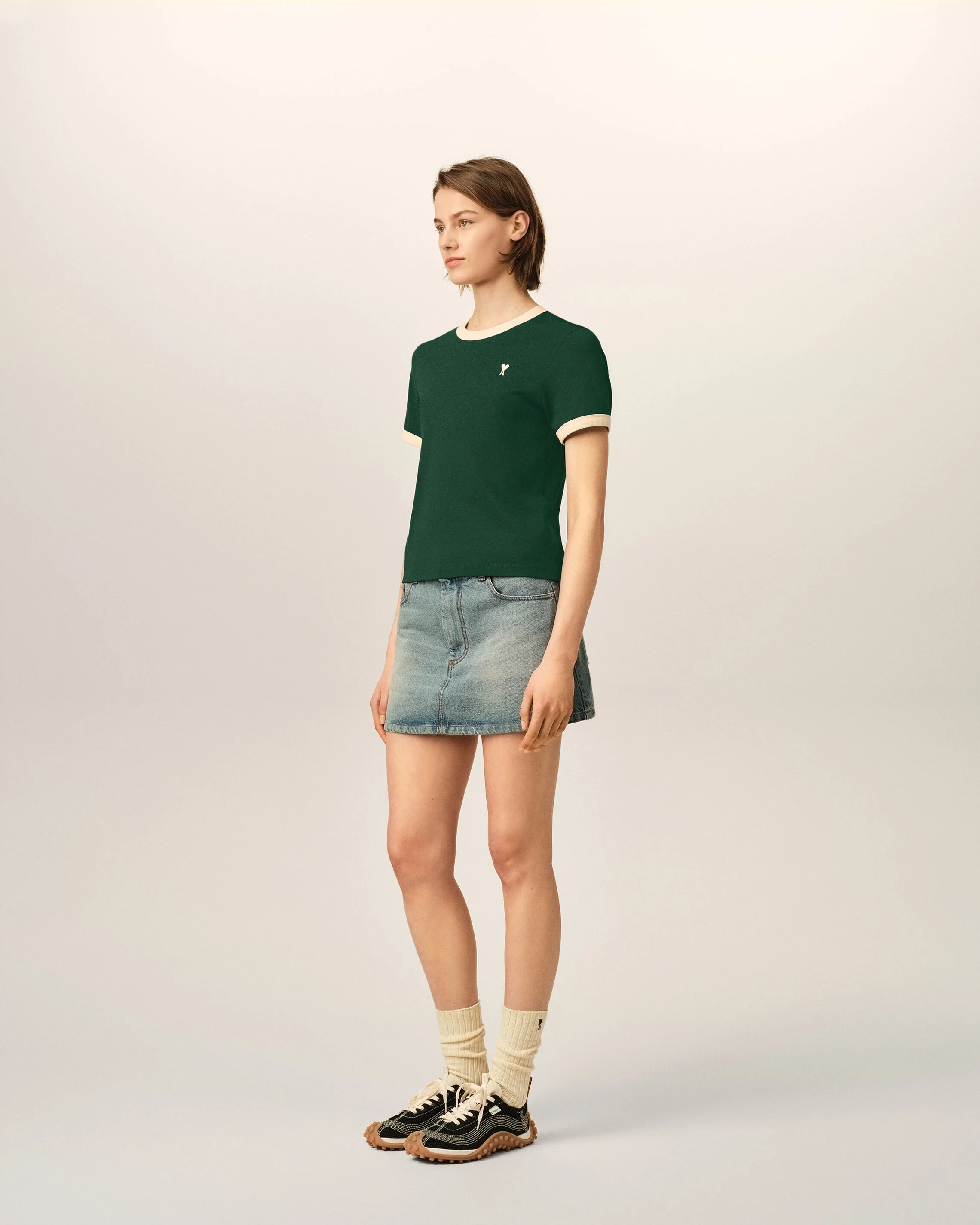 T-shirt vert contrasté en coton Ami de Coeur - Image 6