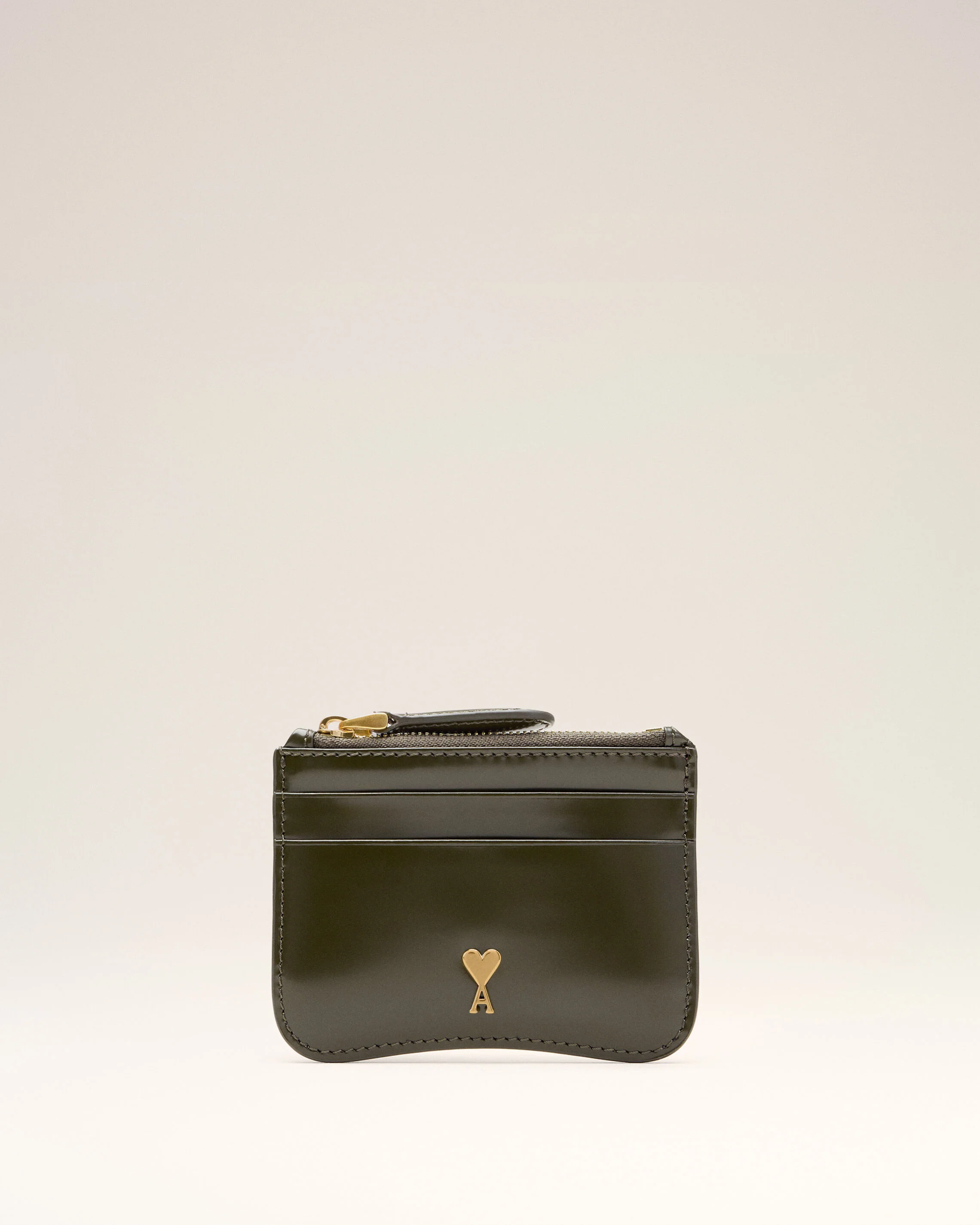 Porte-Cartes Zippé Paris Paris Vert en Cuir De Veau