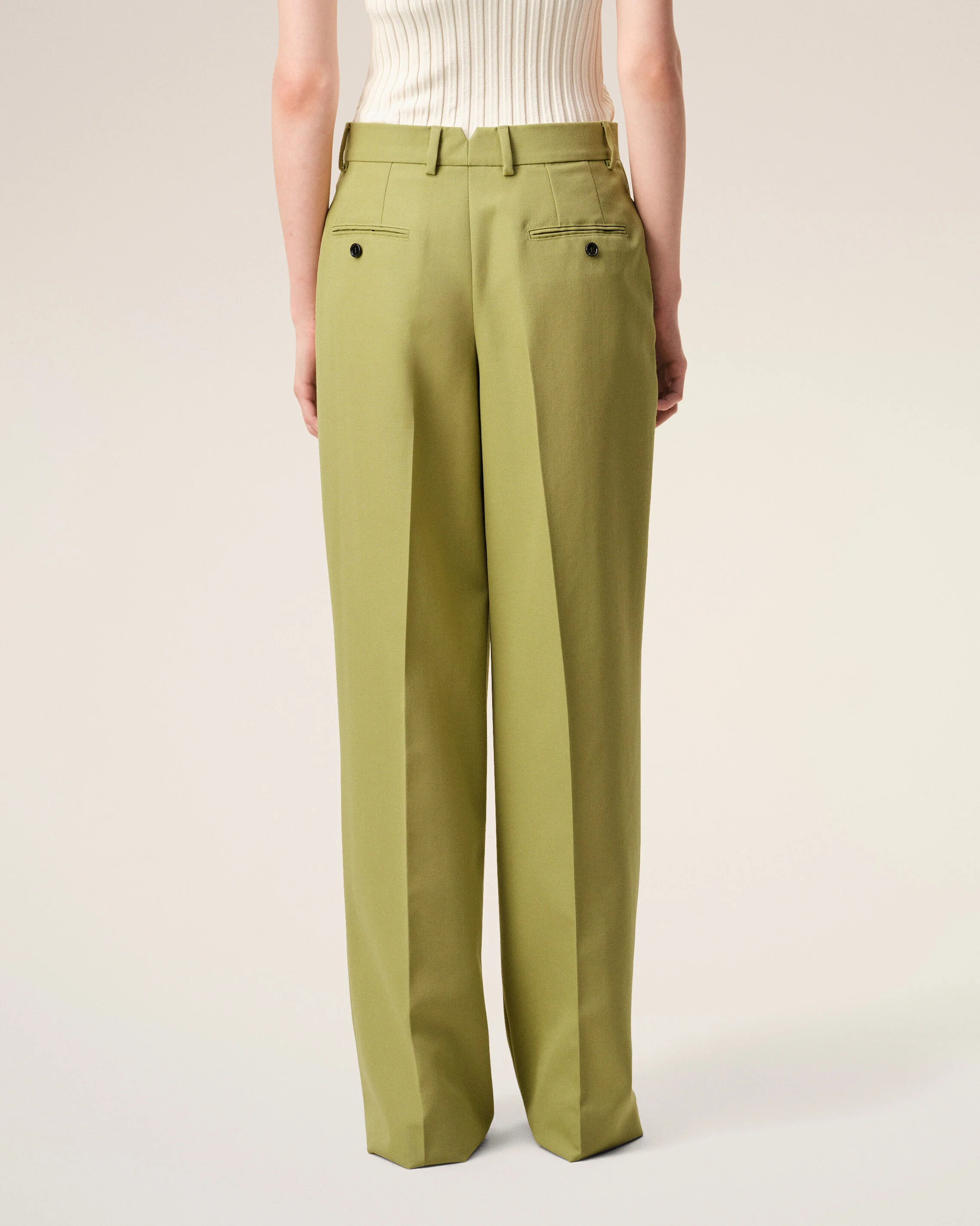 Pantalon Large Vert Taille Basse en Laine Vierge - Image 4