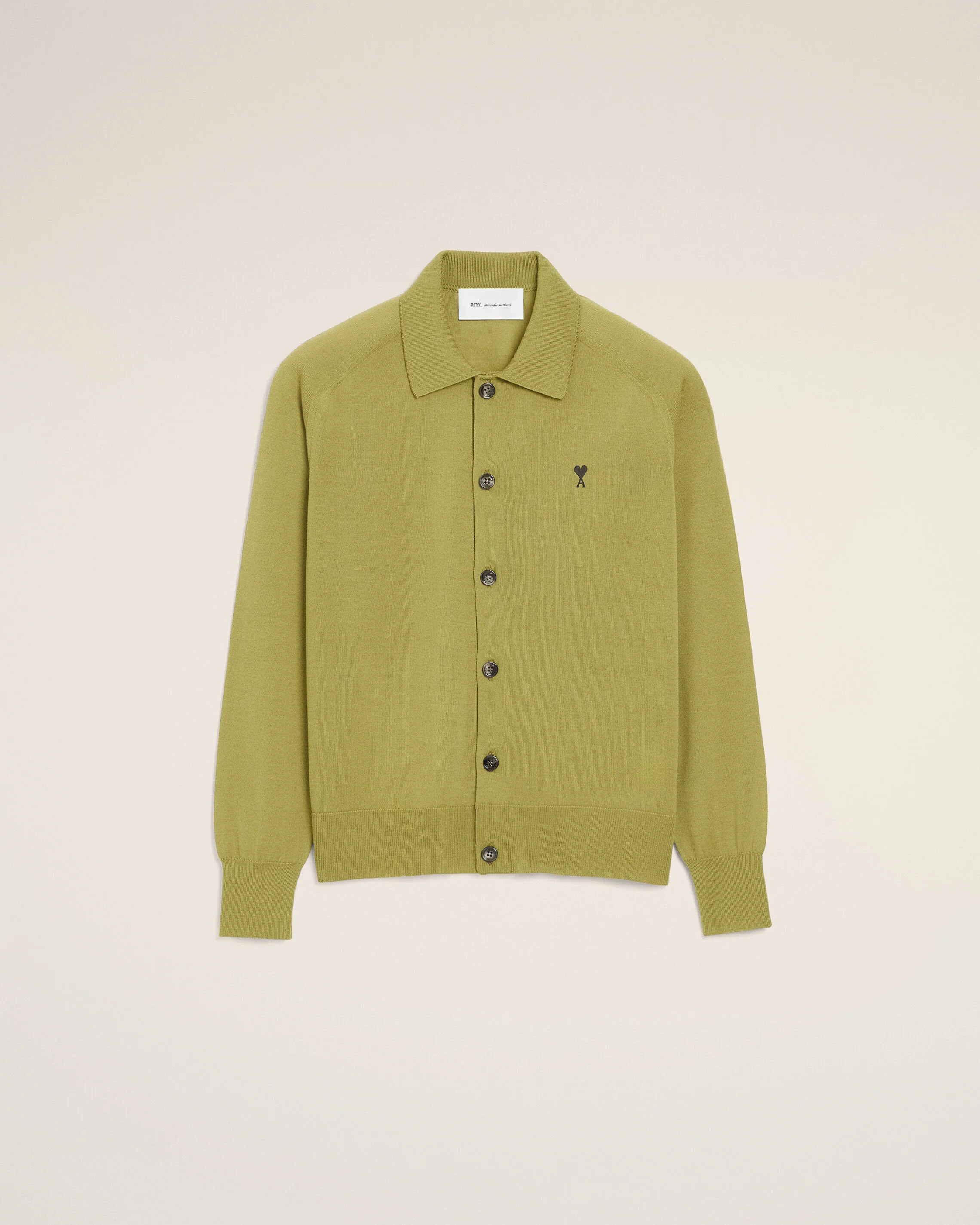 Cardigan Vert Col Chemise Ami De Coeur en Laine