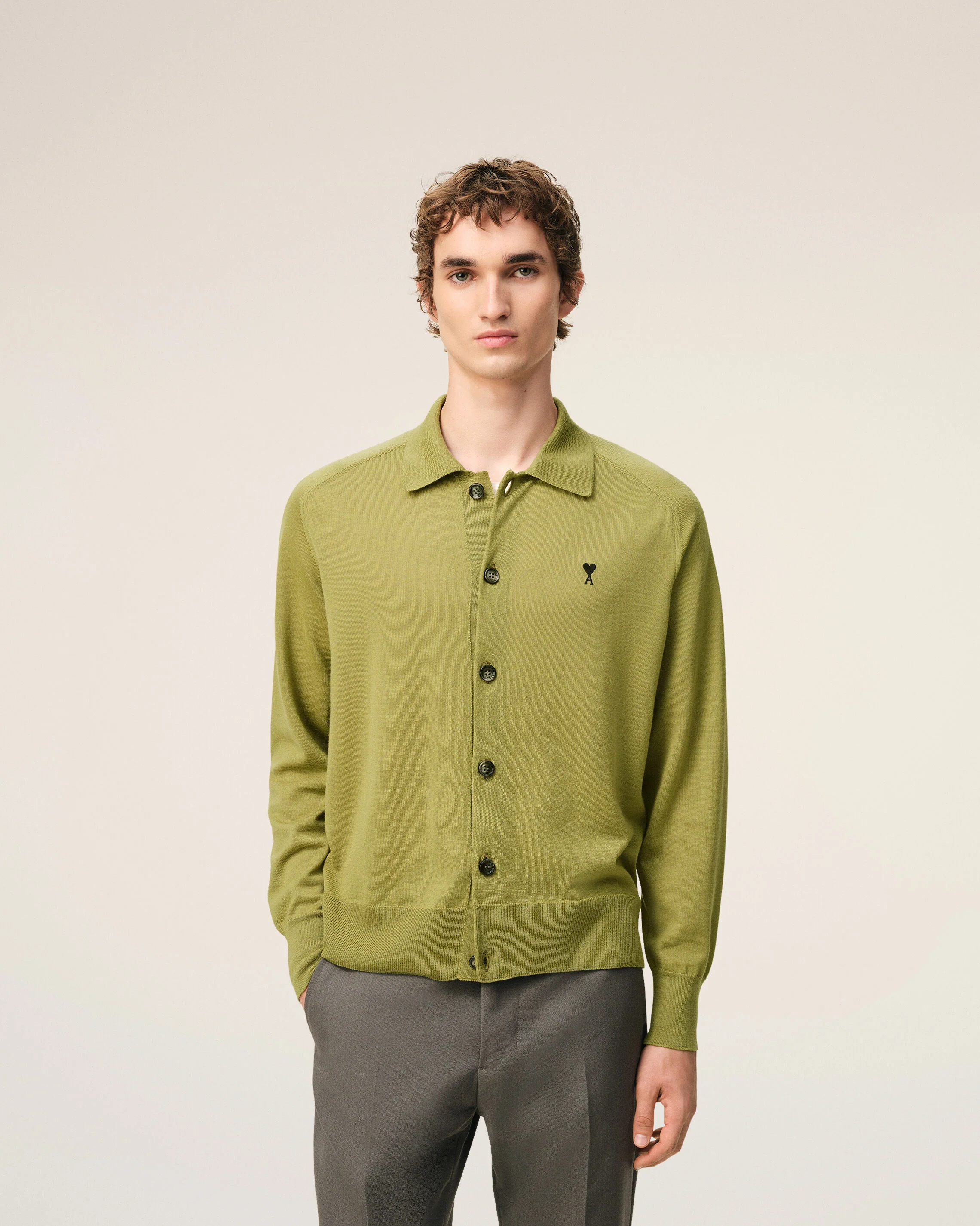 Cardigan Vert Col Chemise Ami De Coeur en Laine - Image 3