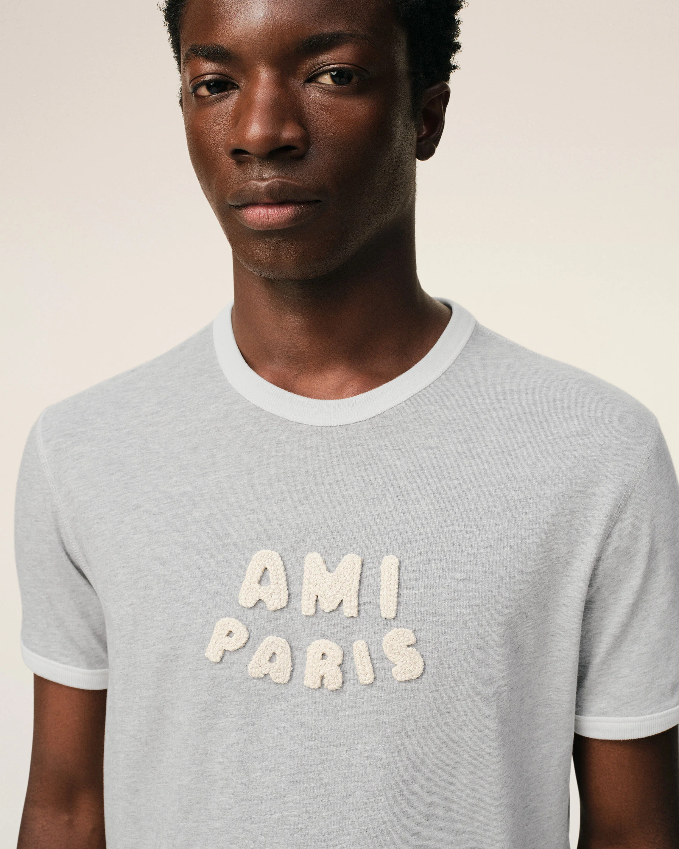 T-shirt Gris Empiècement Ami Paris En Crochet en Coton - Image 4