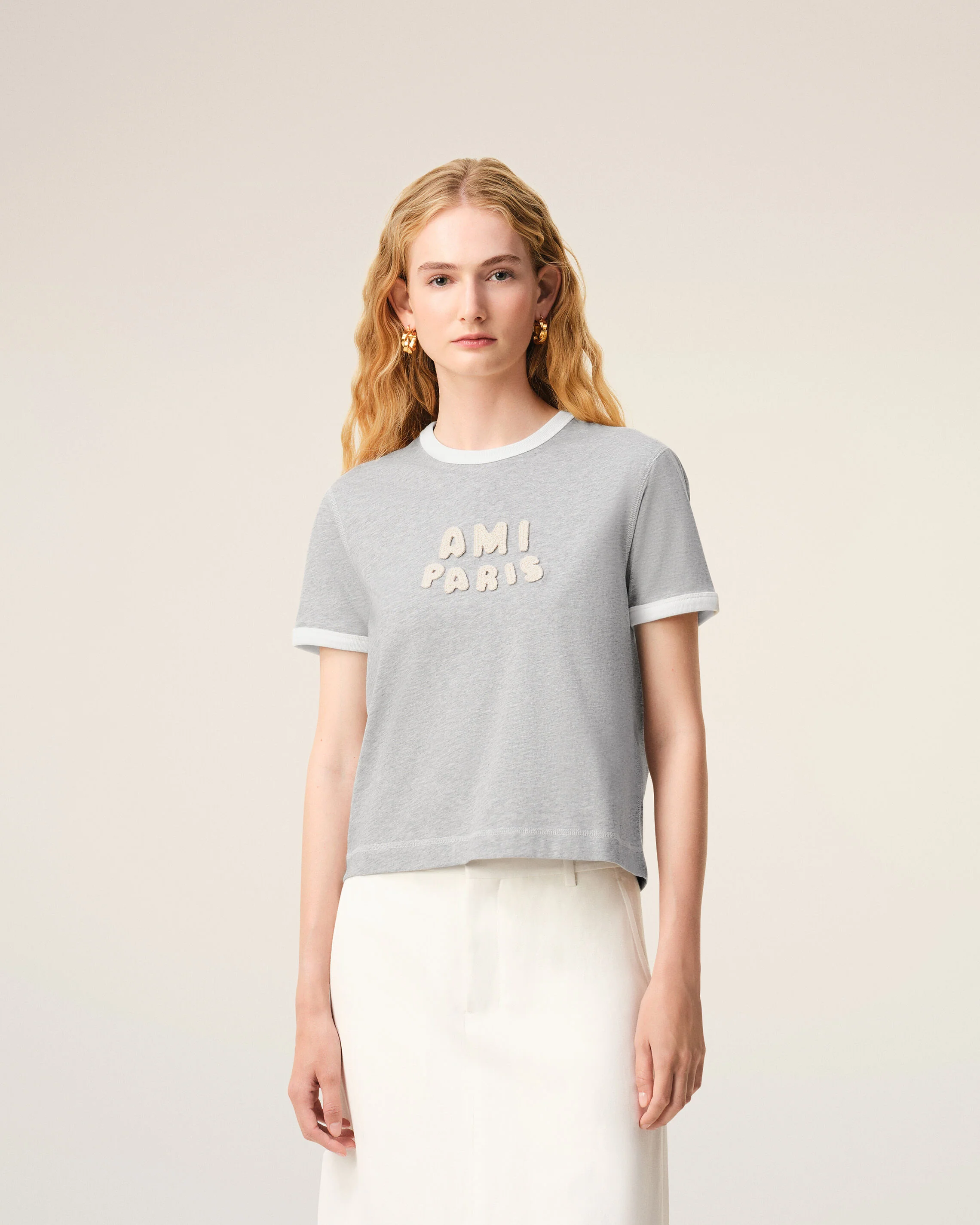 T-shirt Gris Empiècement Ami Paris En Crochet en Coton - Image 9