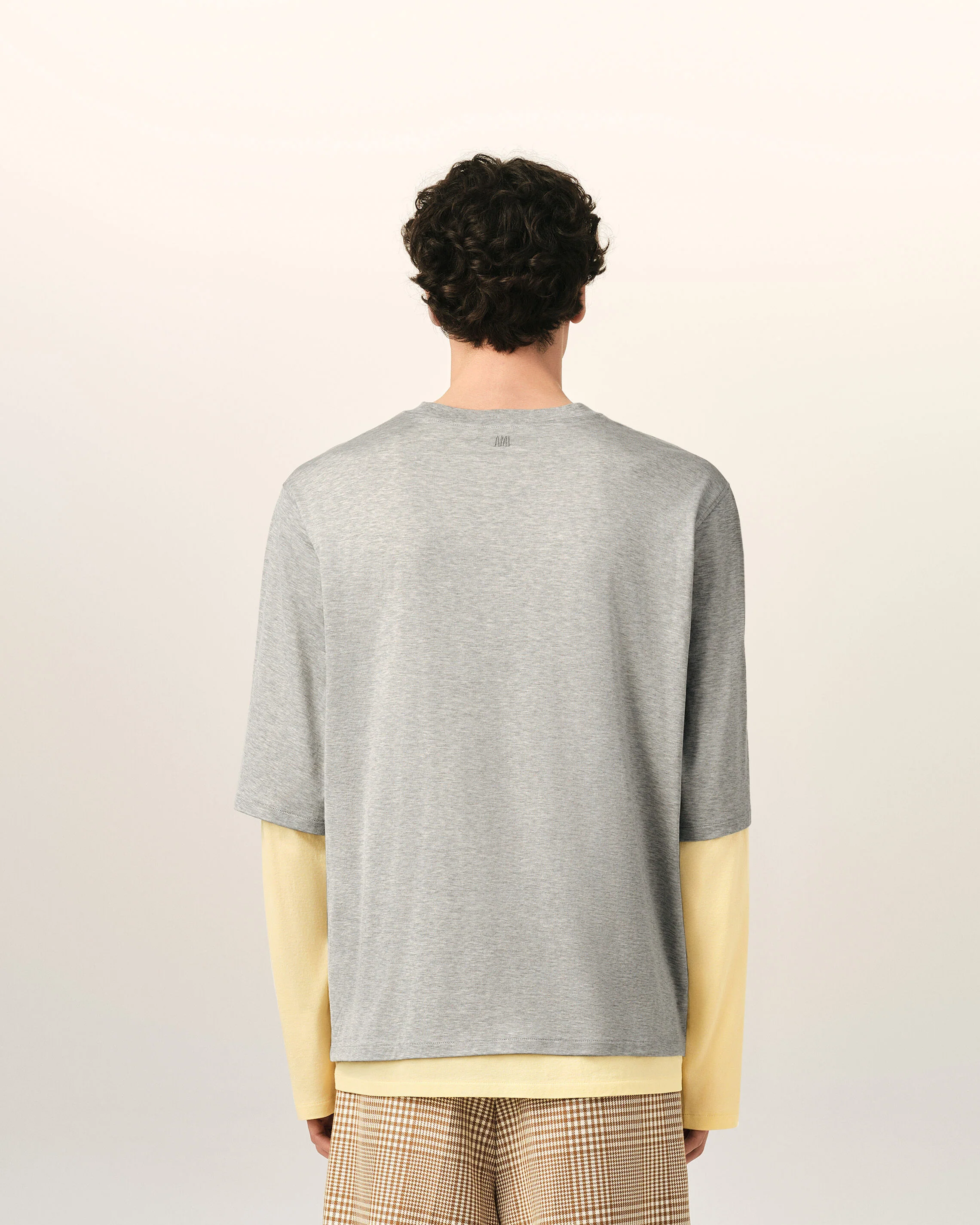 T-Shirt Gris Effet Double Manche Ami De Coeur En Coton - Image 5