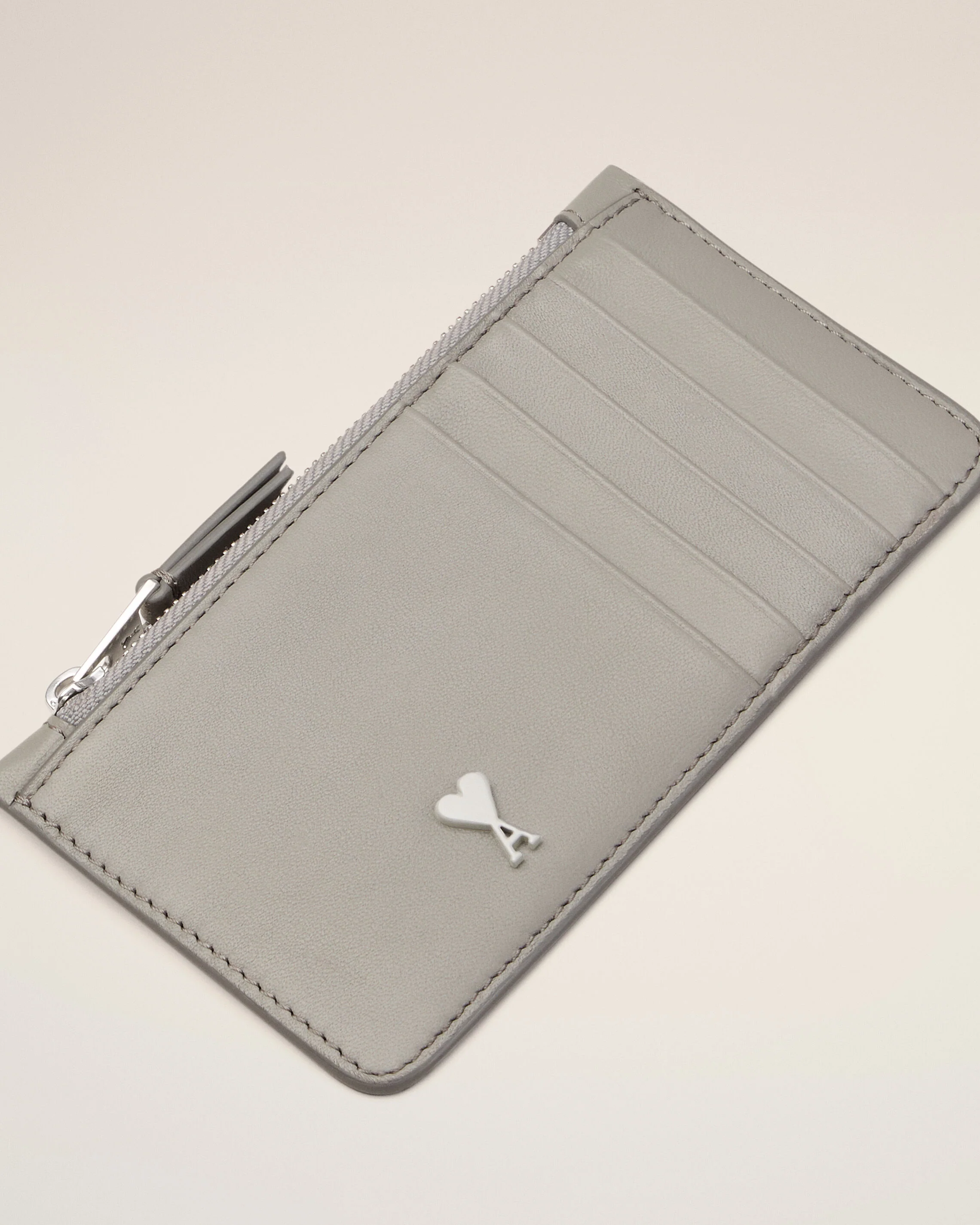 Porte-Cartes Zippé Ami De Coeur Gris en Cuir De Vachette - Image 3