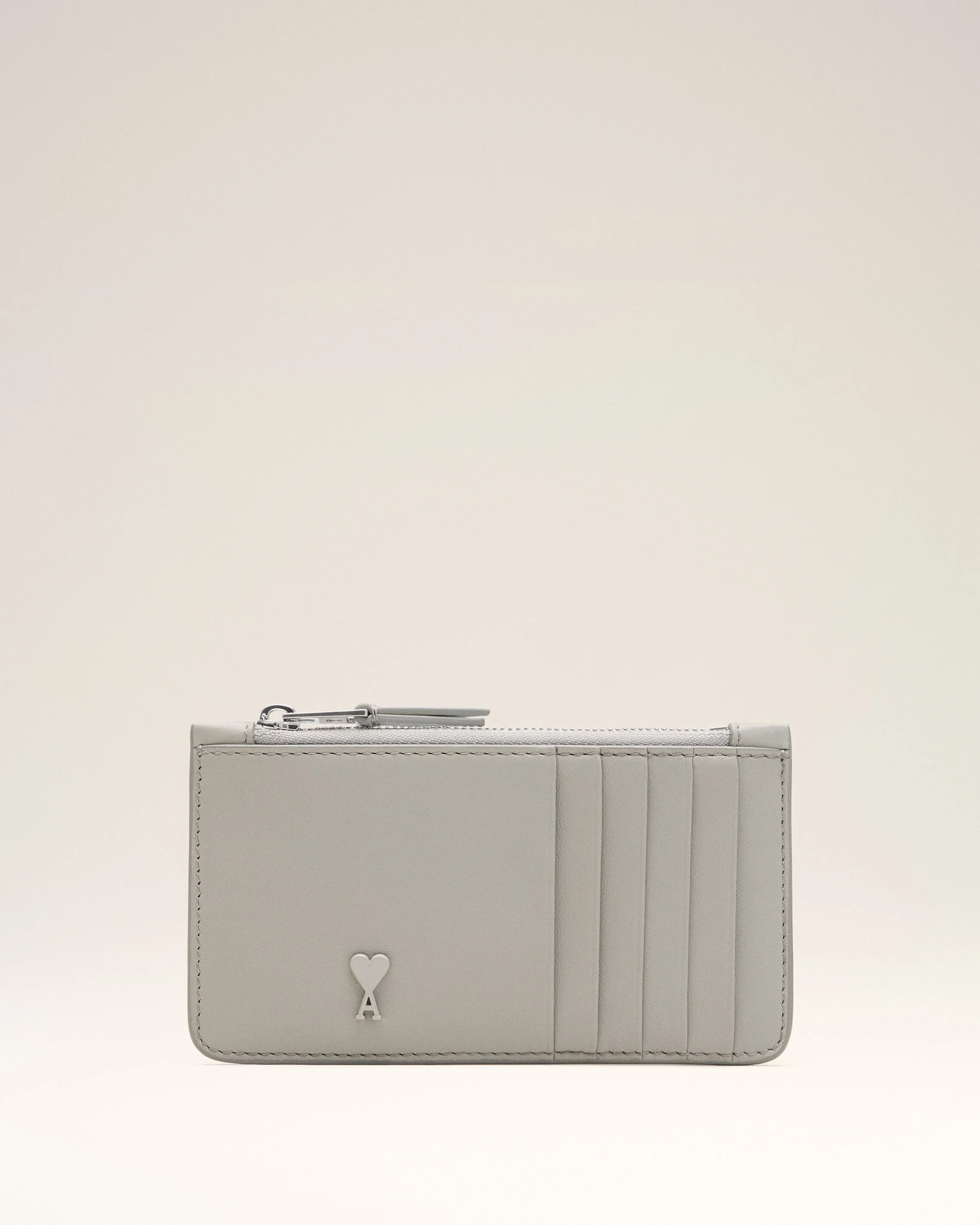 Porte-Cartes Zippé Ami De Coeur Gris en Cuir De Vachette - Image 4