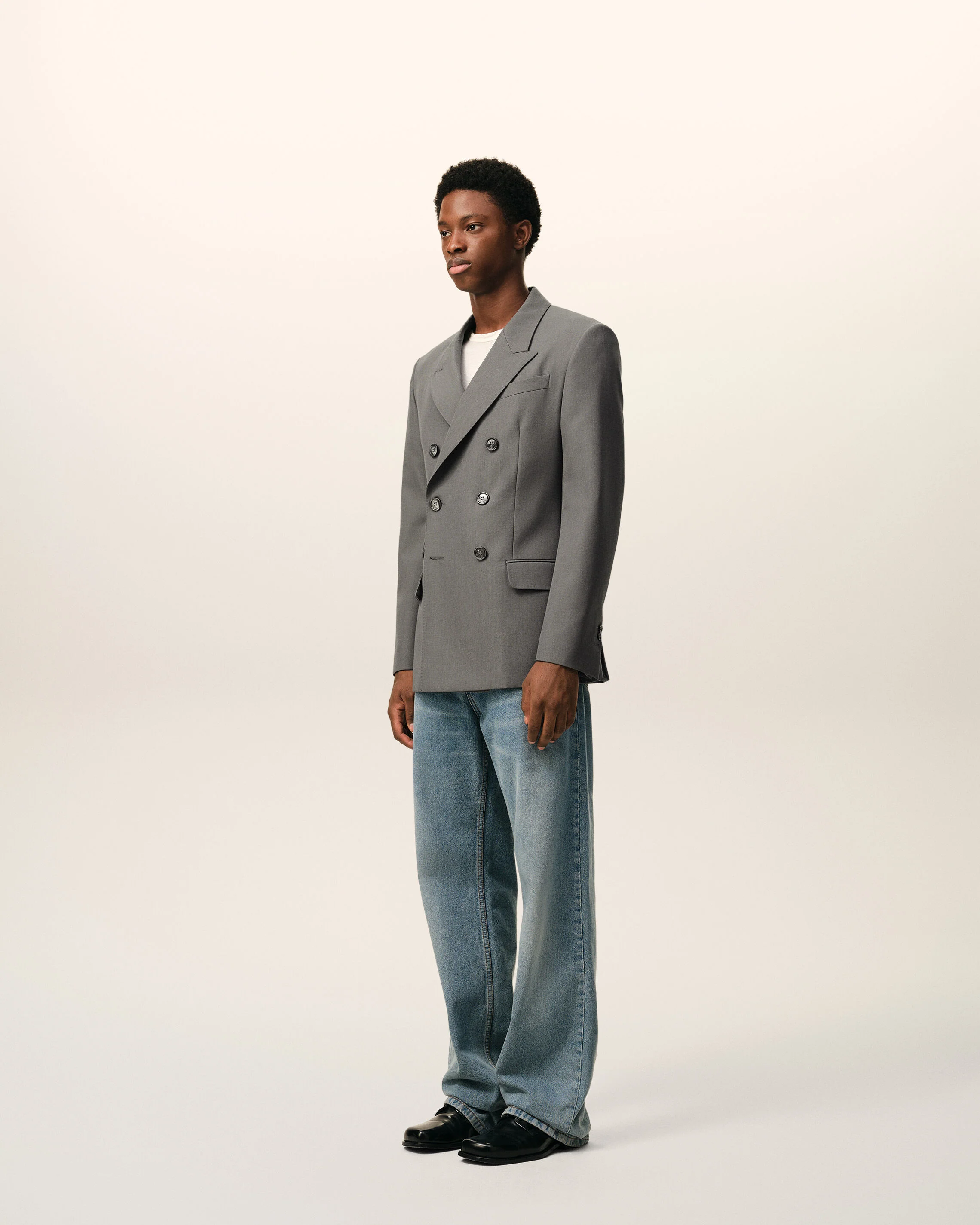 Veste Droite Double Boutonnage Gris en Laine Vierge - Image 6