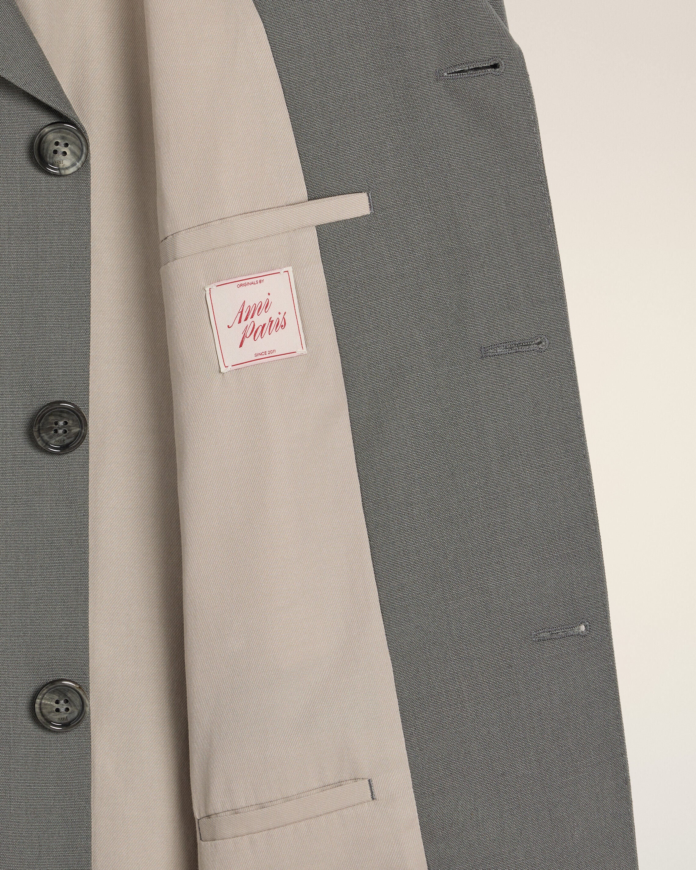 Veste Droite Double Boutonnage Gris en Laine Vierge - Image 7
