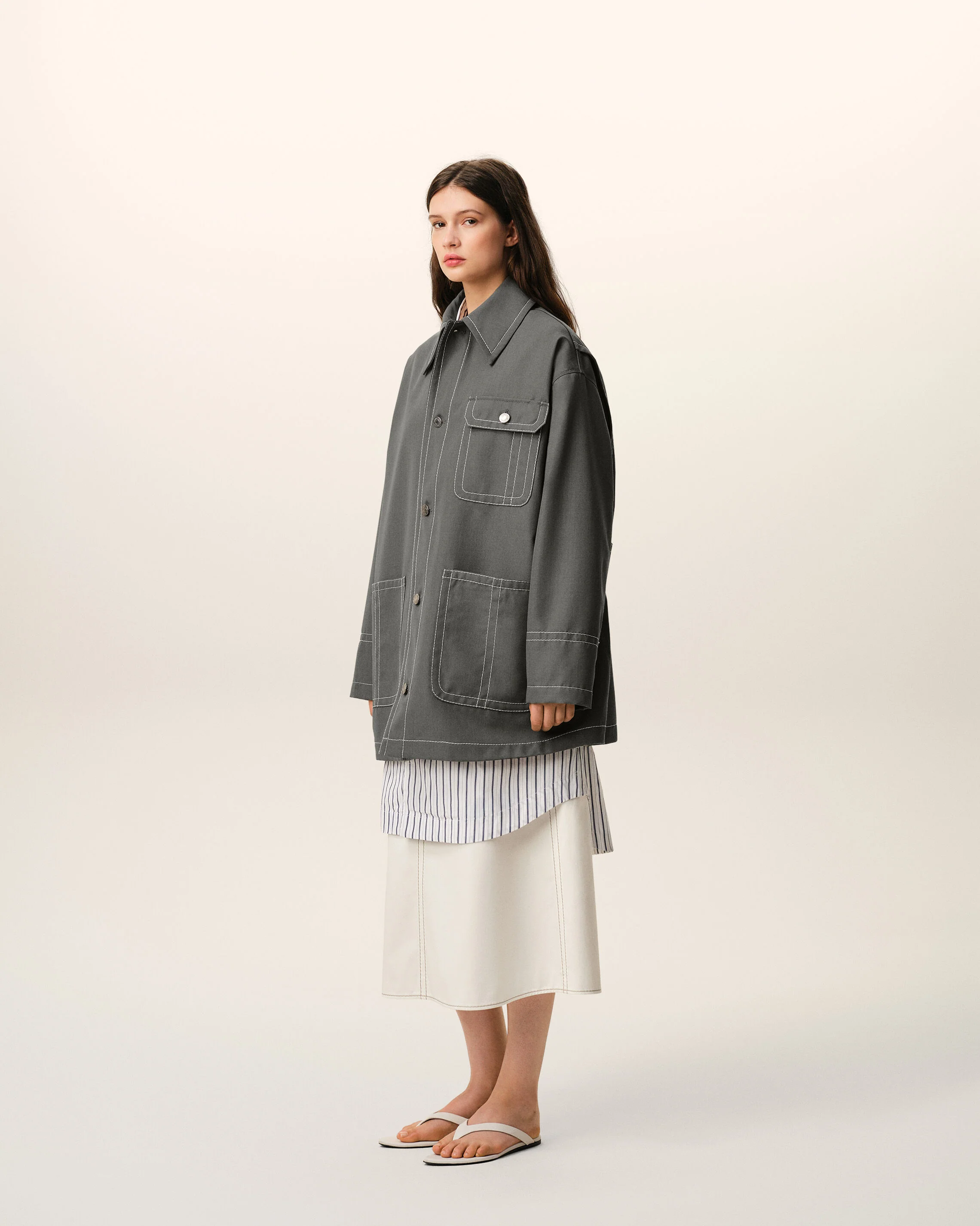Veste Grise Worker en Laine Vierge - Image 12