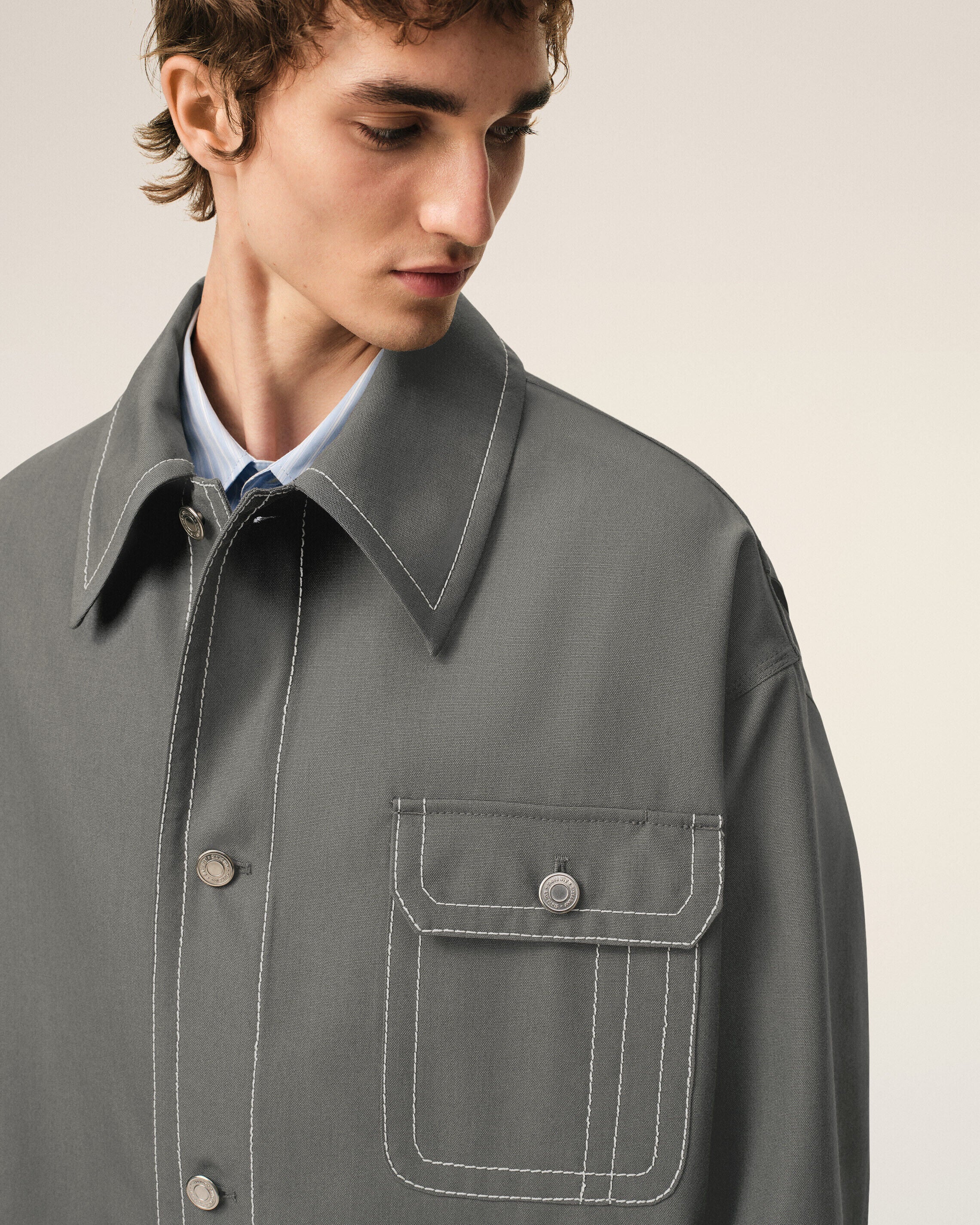 Veste Grise Worker en Laine Vierge - Image 4