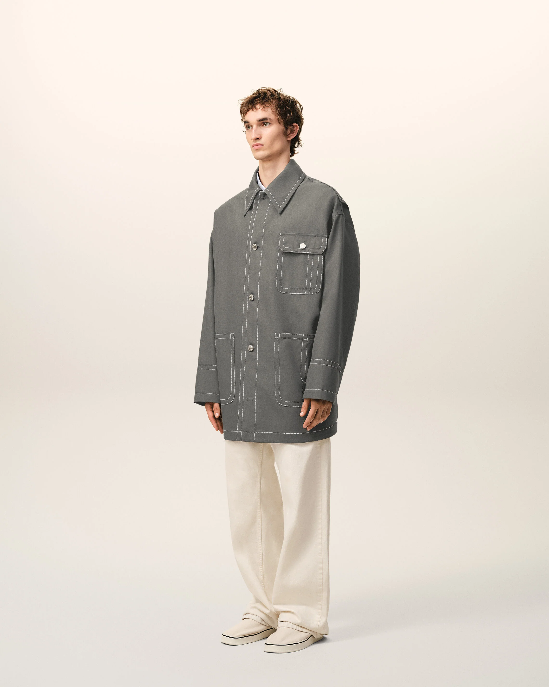 Veste Grise Worker en Laine Vierge - Image 6