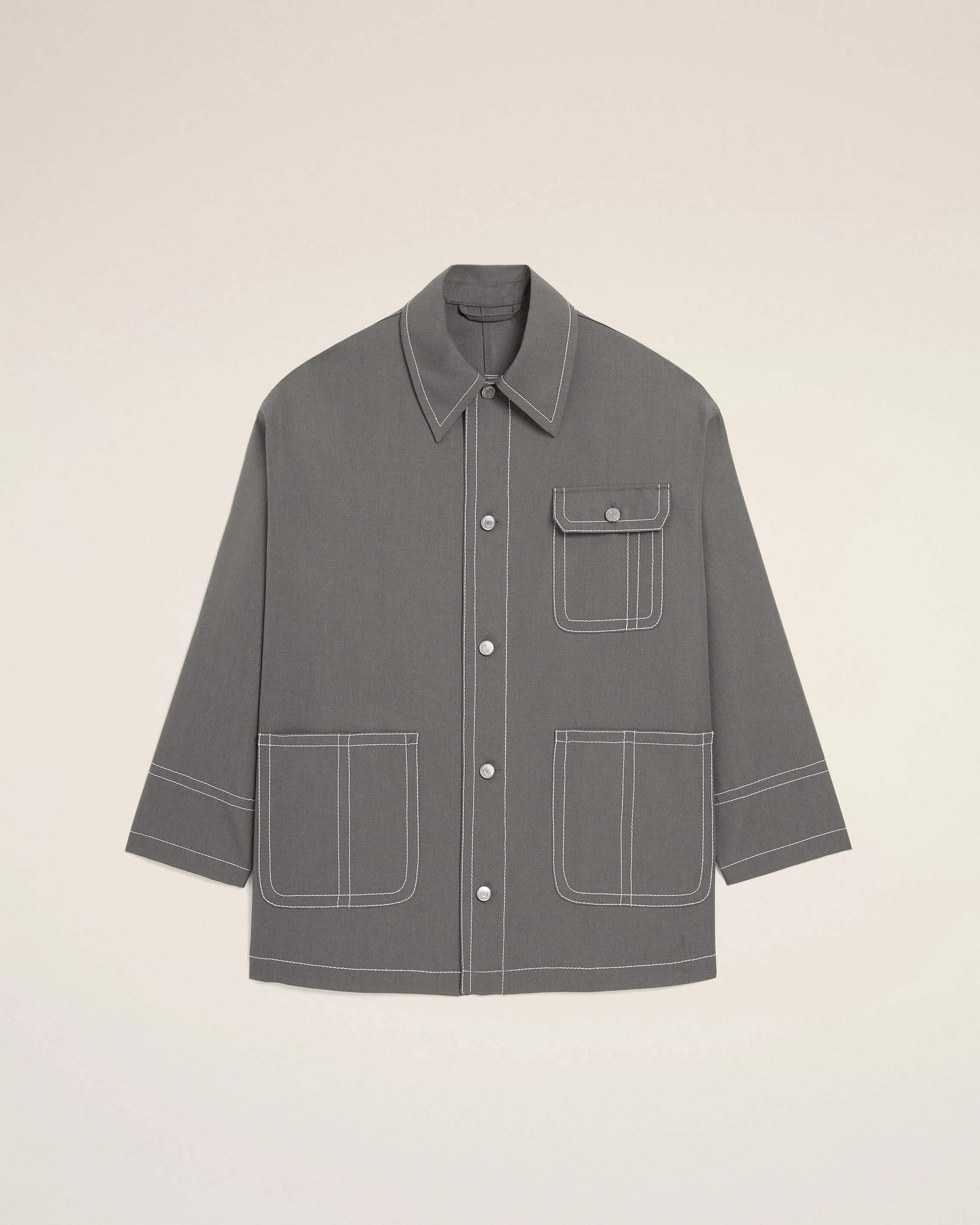 Veste Grise Worker en Laine Vierge - Image 7