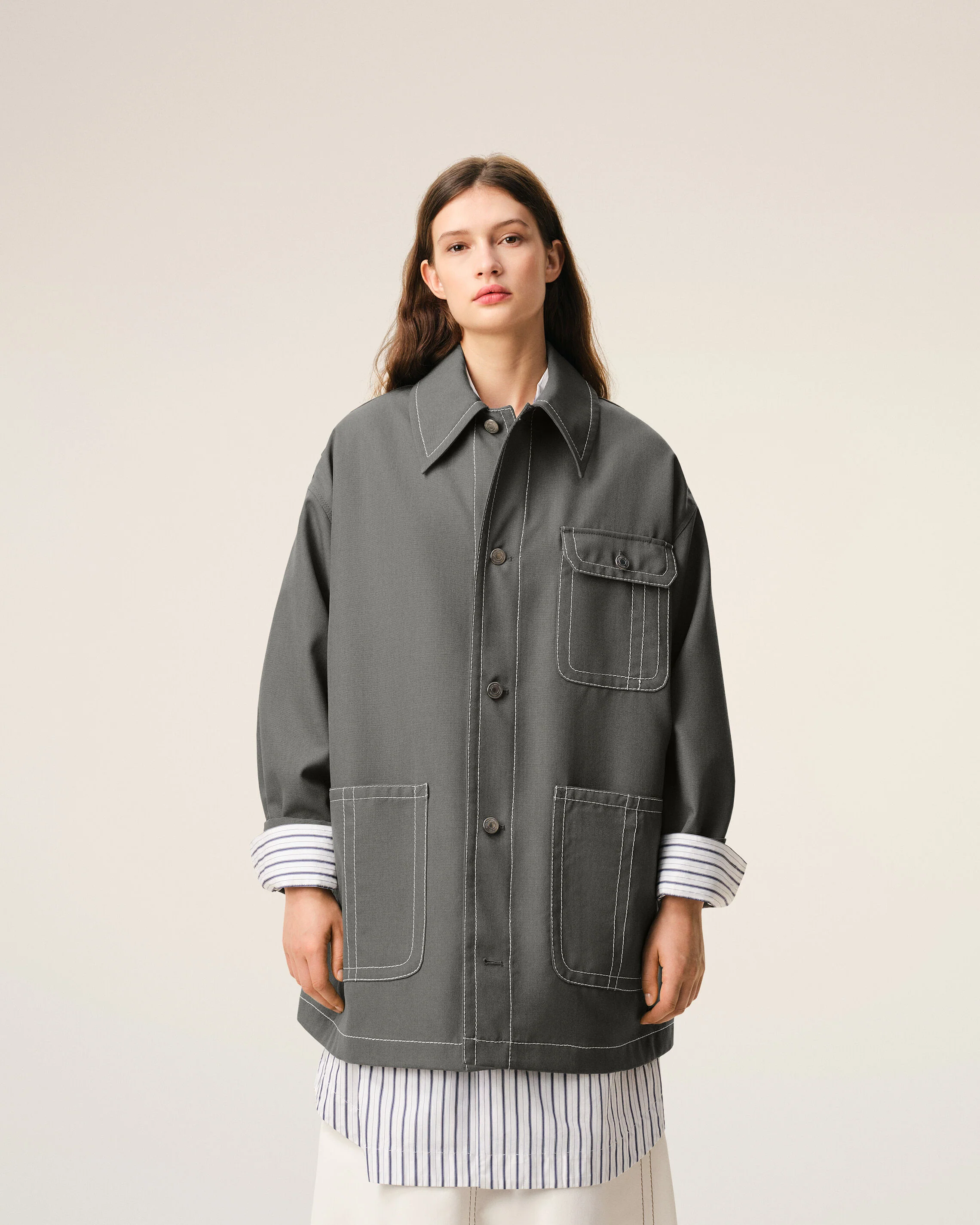 Veste Grise Worker en Laine Vierge - Image 9