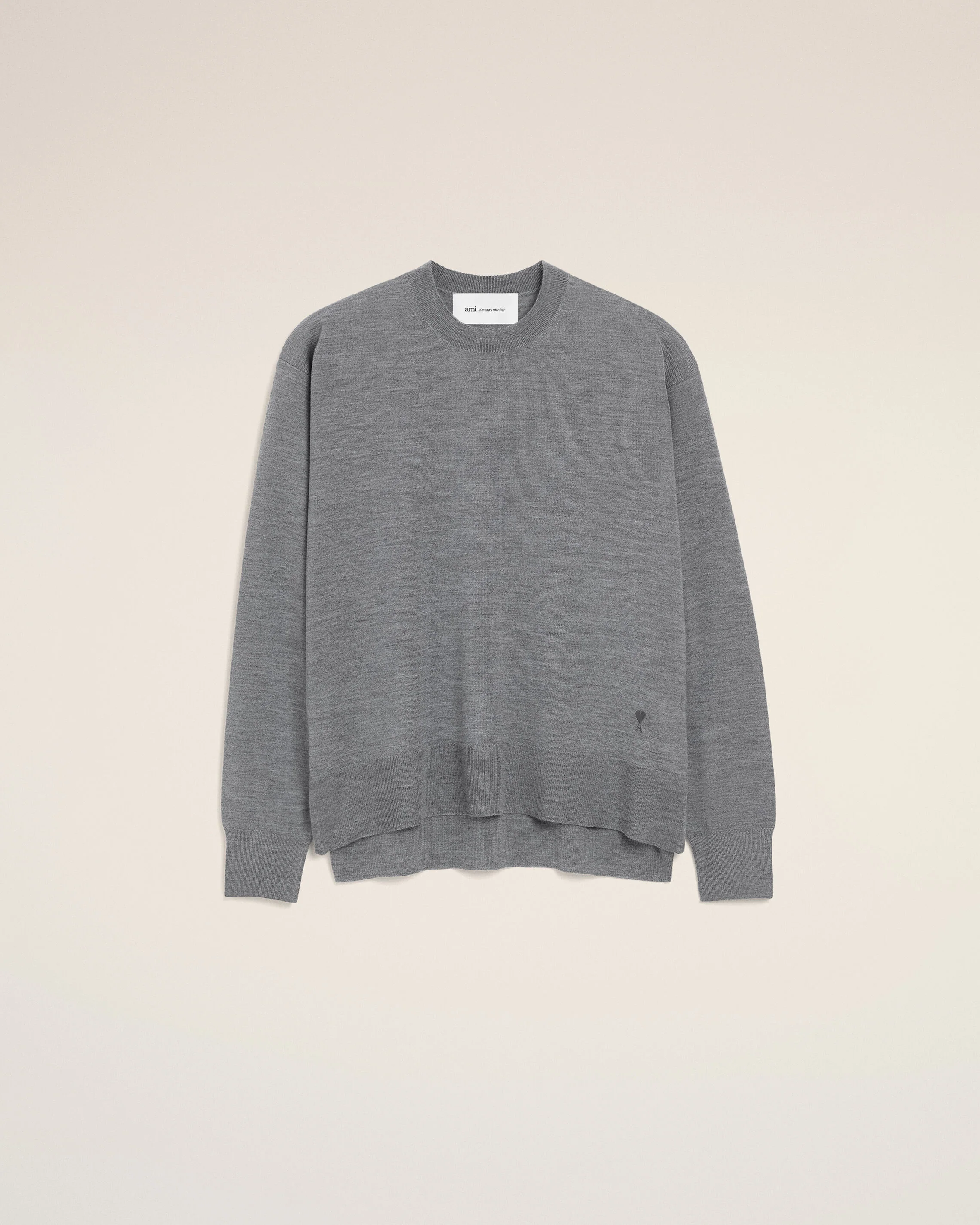 Pull Gris Col Rond Ami De Coeur en Laine Fine