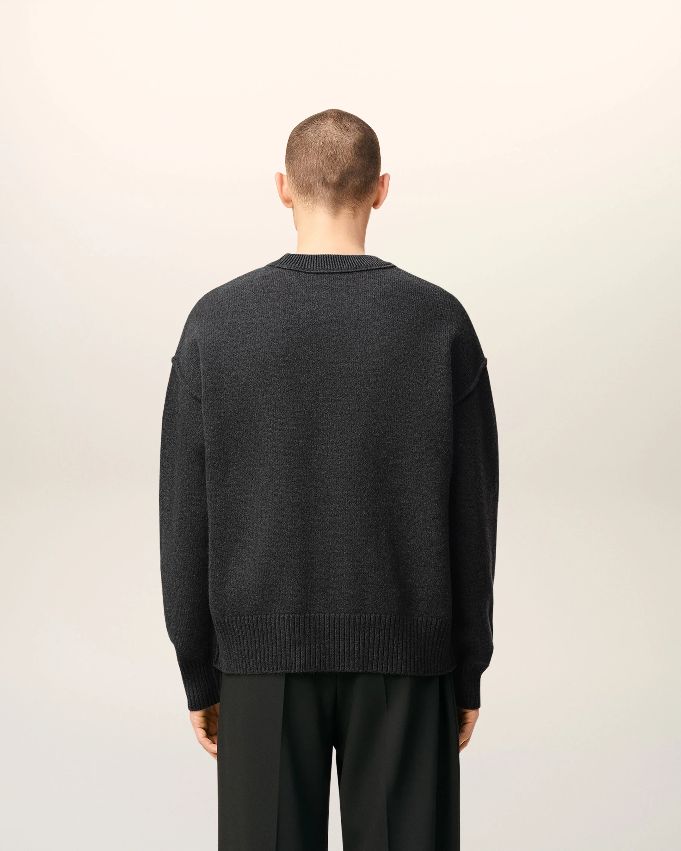 Pull Gris Col Rond Ami De Coeur En Laine - Image 5