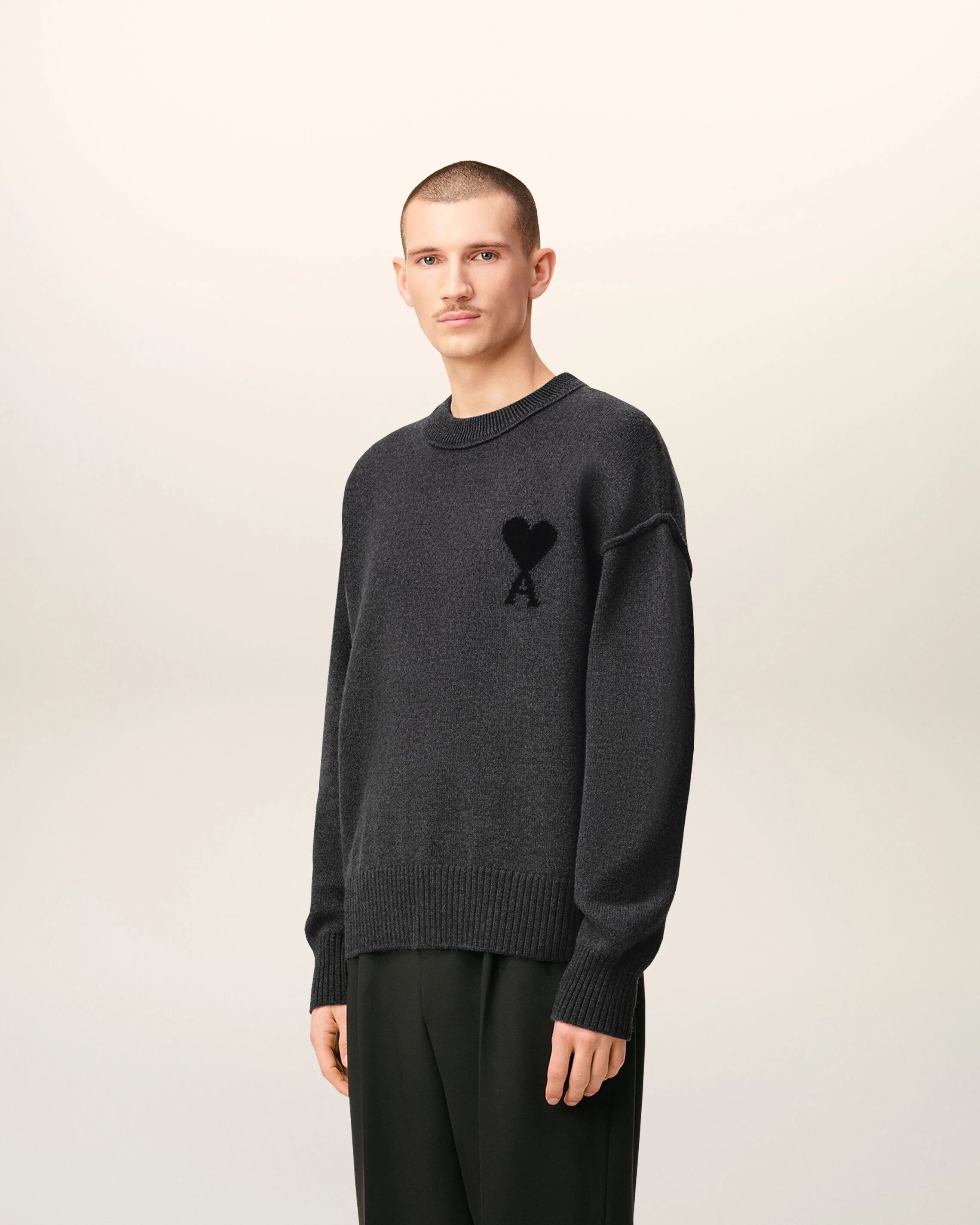 Pull Gris Col Rond Ami De Coeur En Laine - Image 6