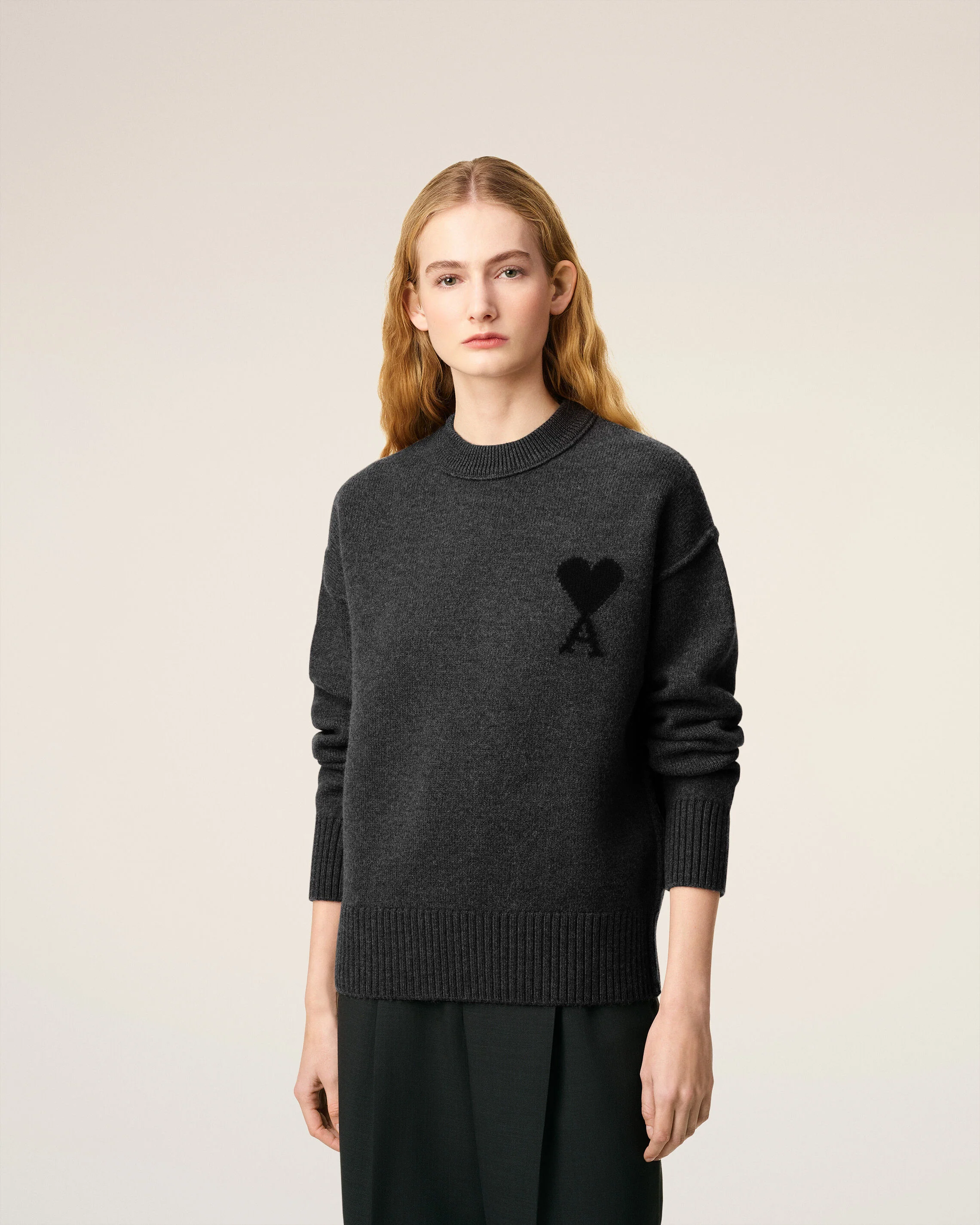 Pull Gris Col Rond Ami De Coeur En Laine - Image 9