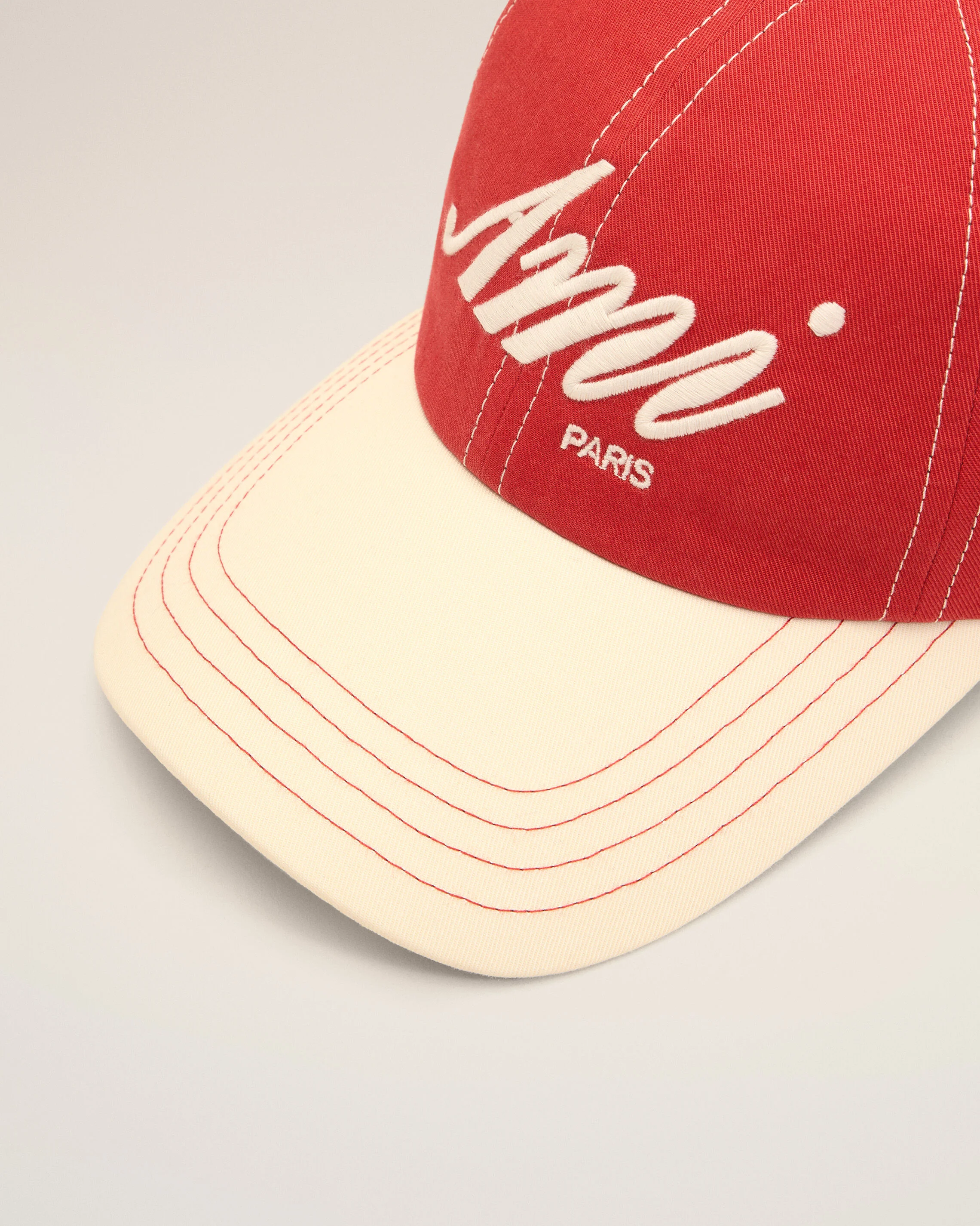Casquette rouge et blanche en coton broderie Ami Paris - Image 10