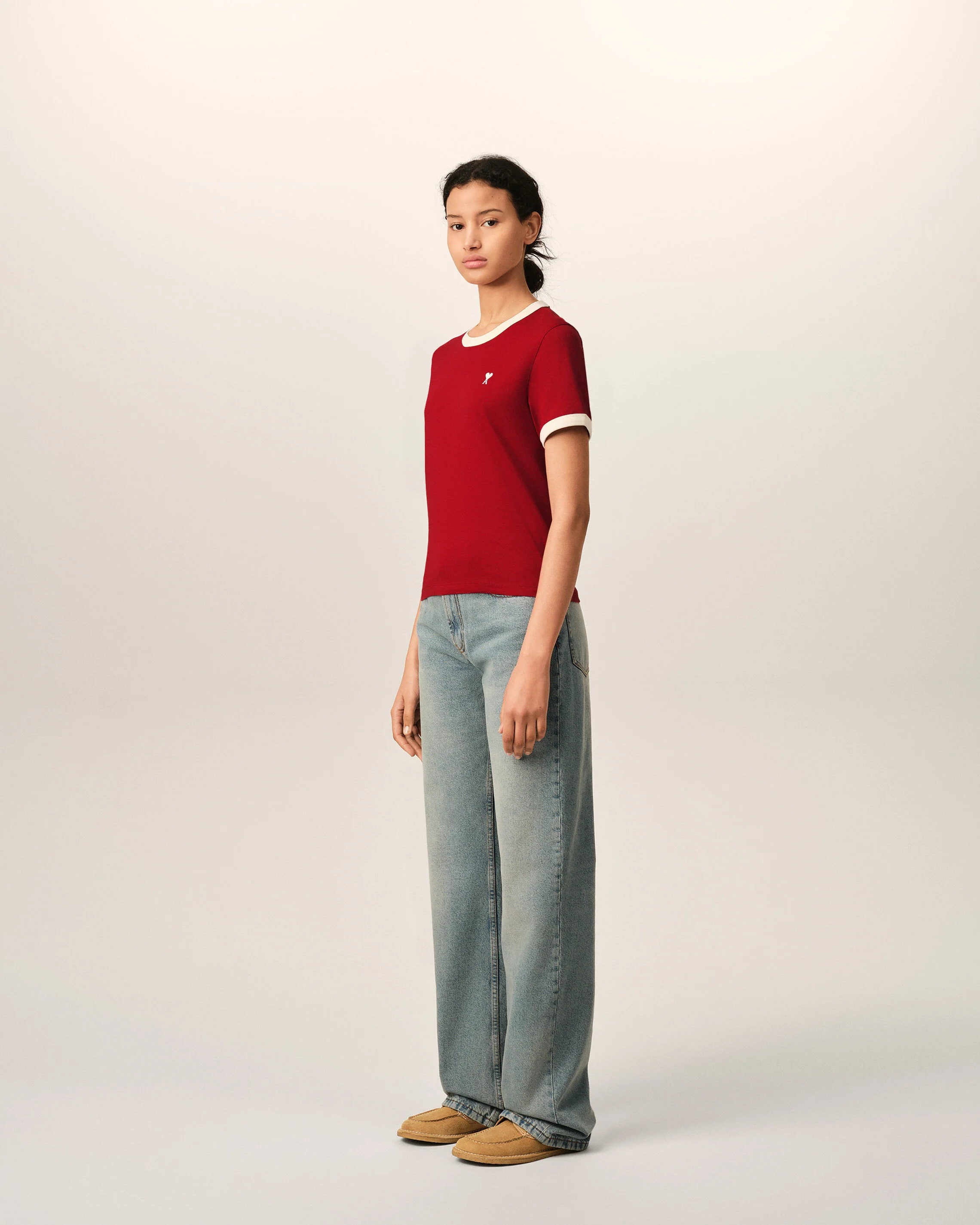 T-shirt rouge contrasté en coton Ami de Coeur - Image 6