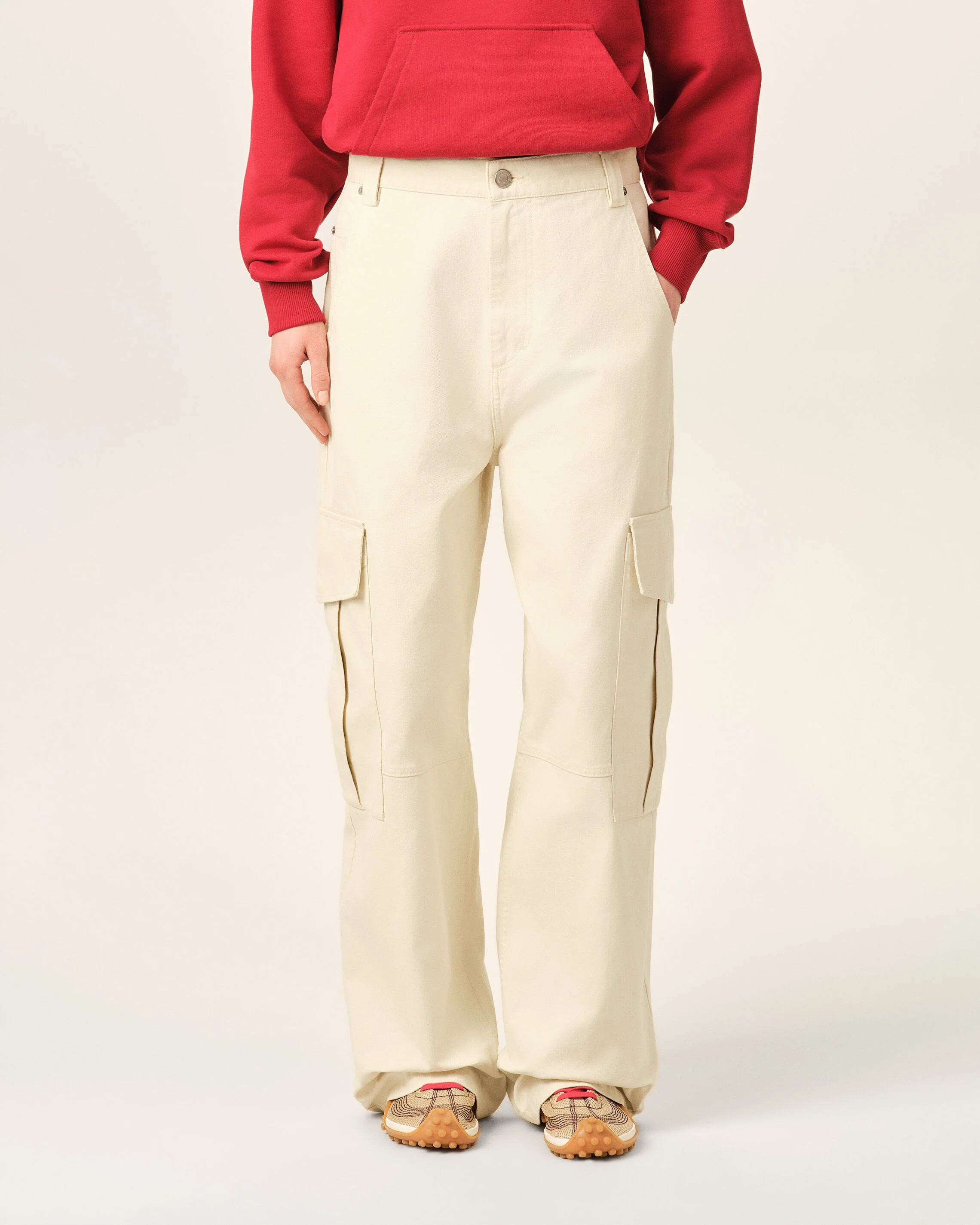 Pantalon cargo blanc coupe baggy en coton - Image 3