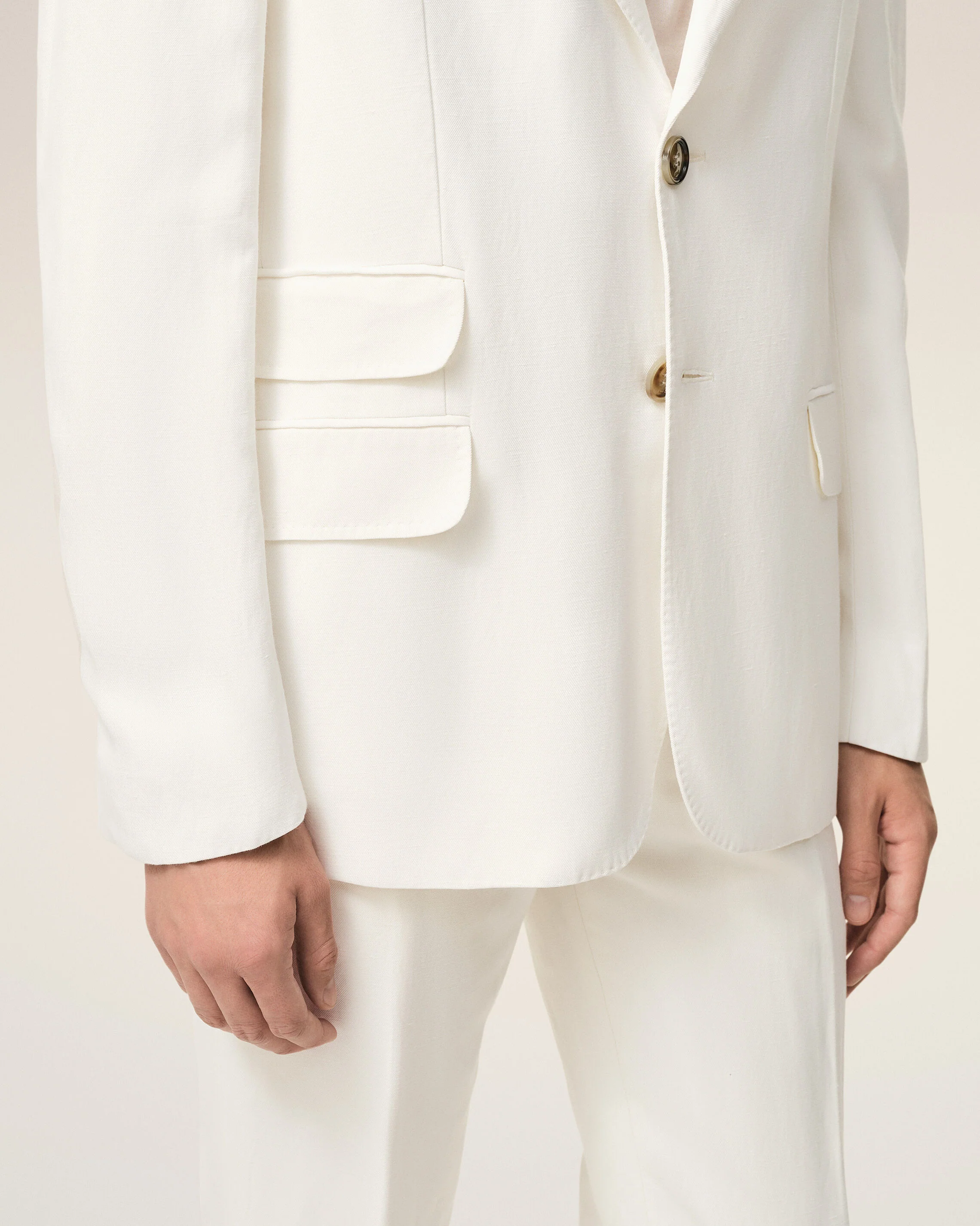 Veste Droite Simple Boutonnage Blanche en Lin Mélangé - Image 4