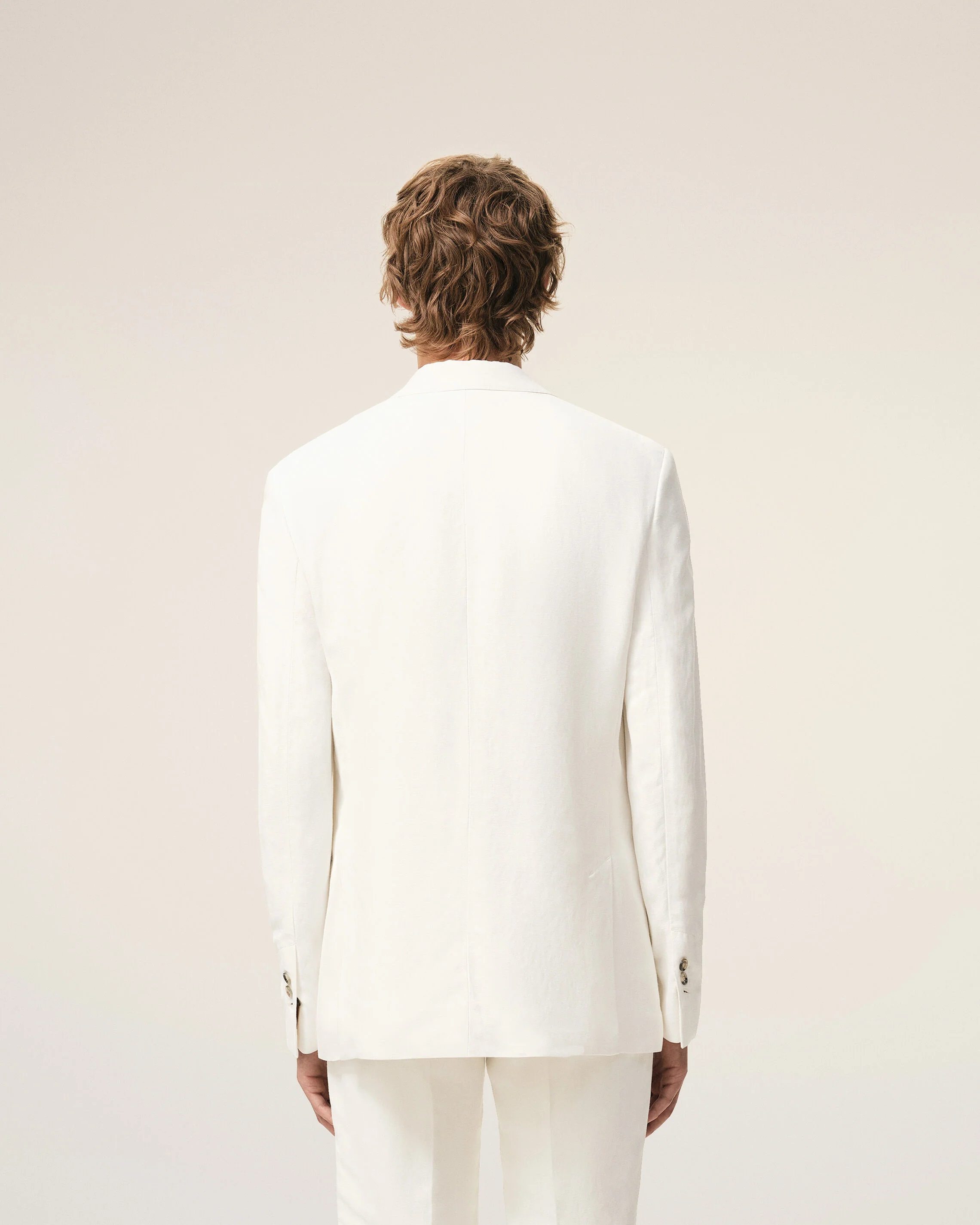 Veste Droite Simple Boutonnage Blanche en Lin Mélangé - Image 5