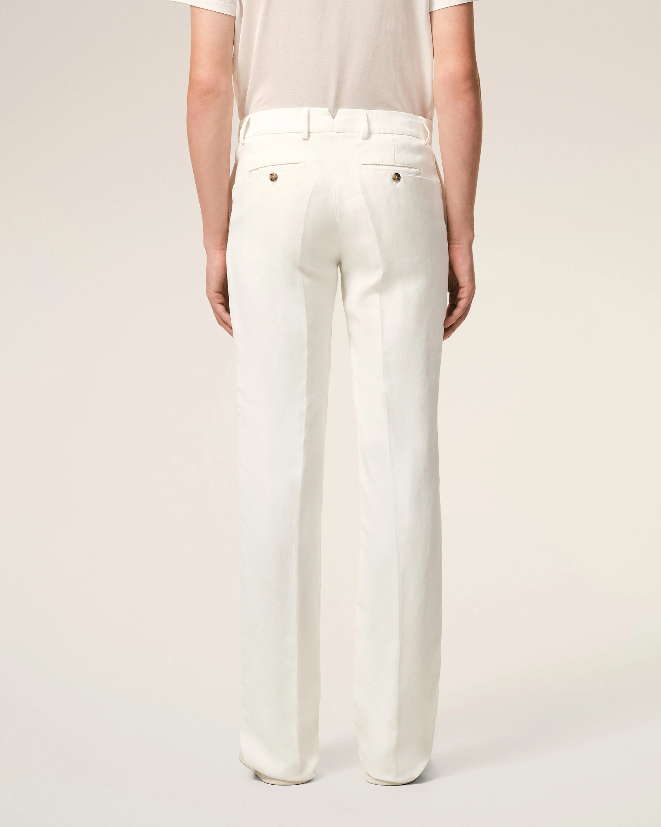 Pantalon Blanc Droit en Lin Mélangé - Image 4