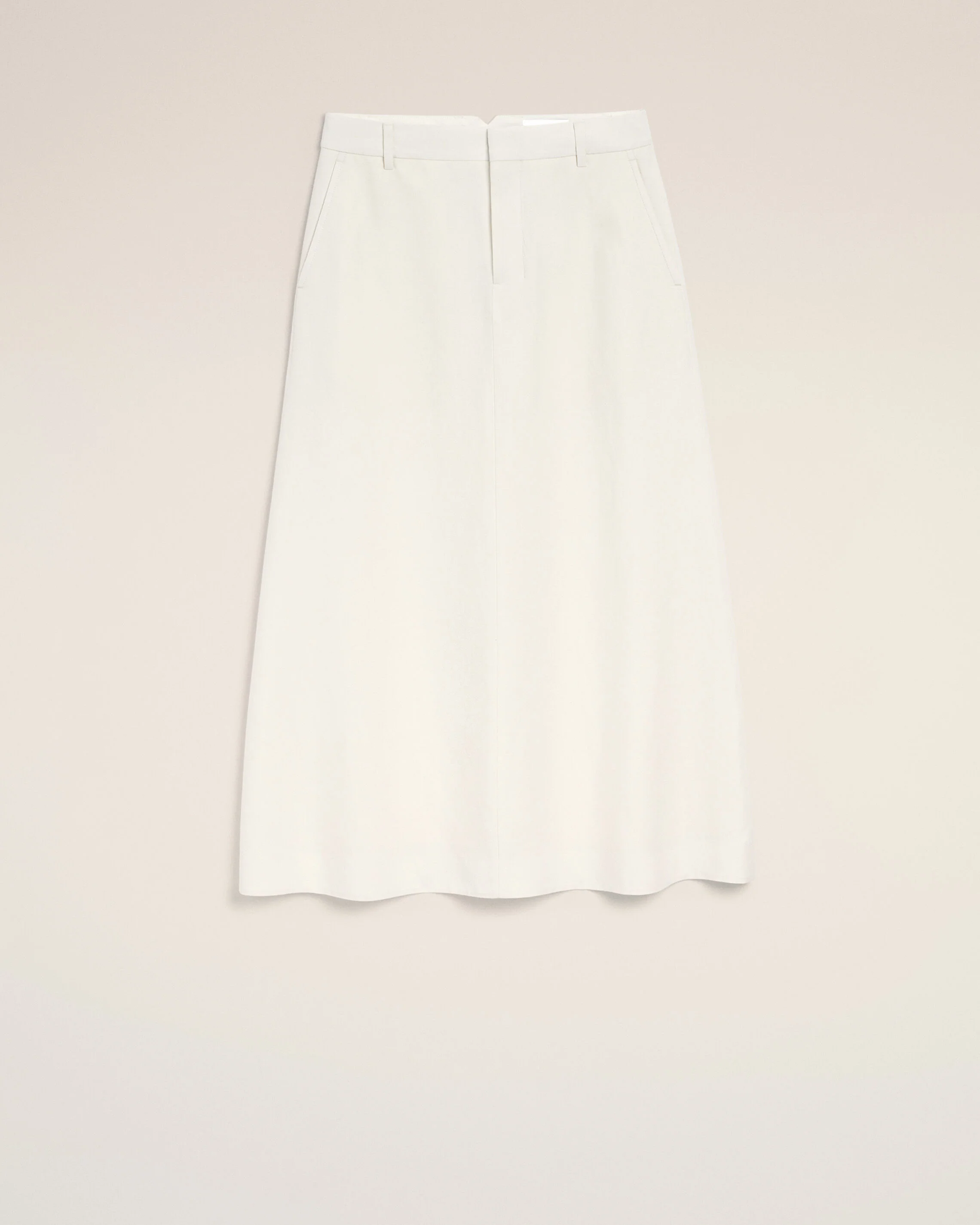 Longue Jupe Trapèze Construction Tailleur Blanche en Lin Mélangé
