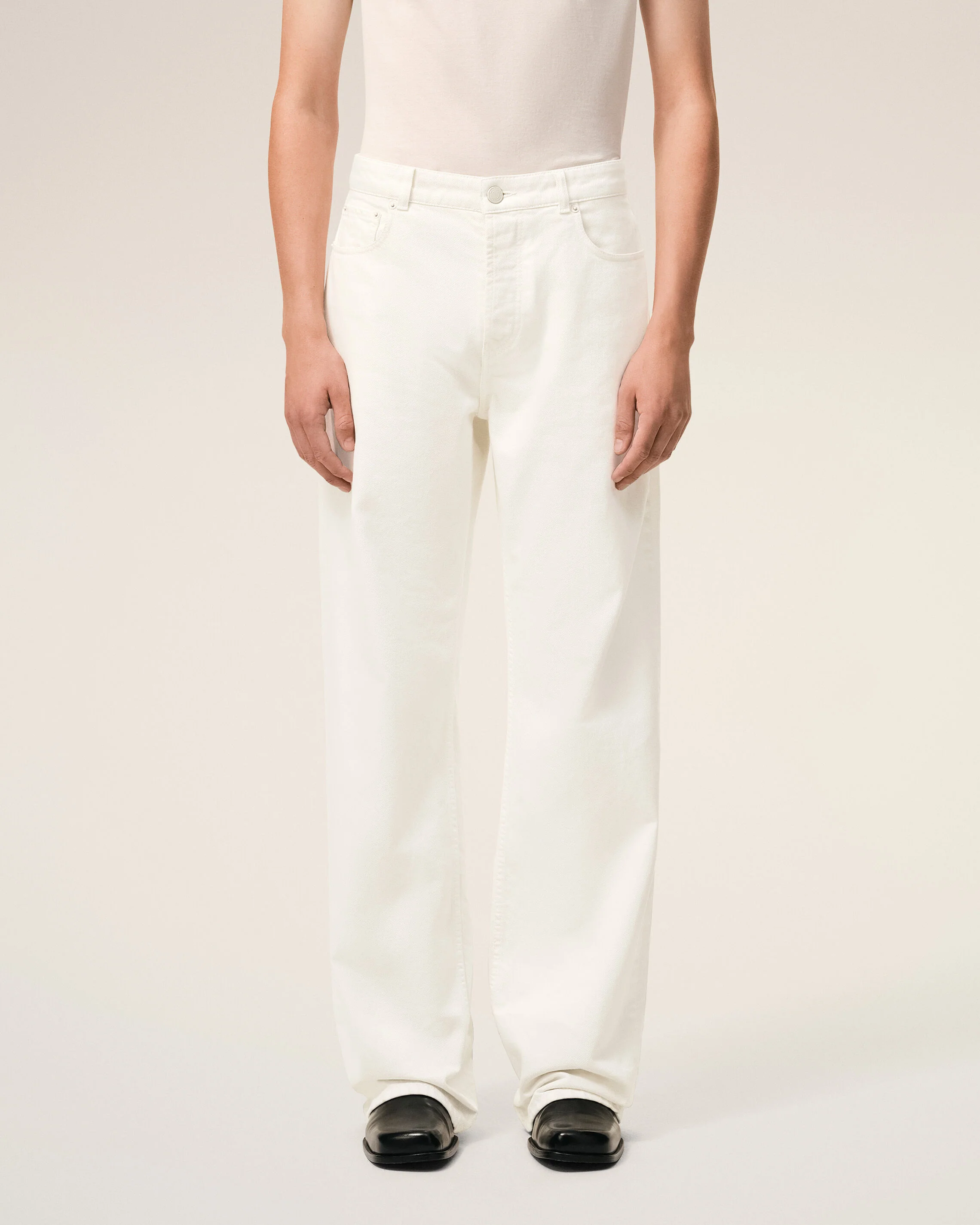 Jean Blanc Coupe Large en Coton - Image 3