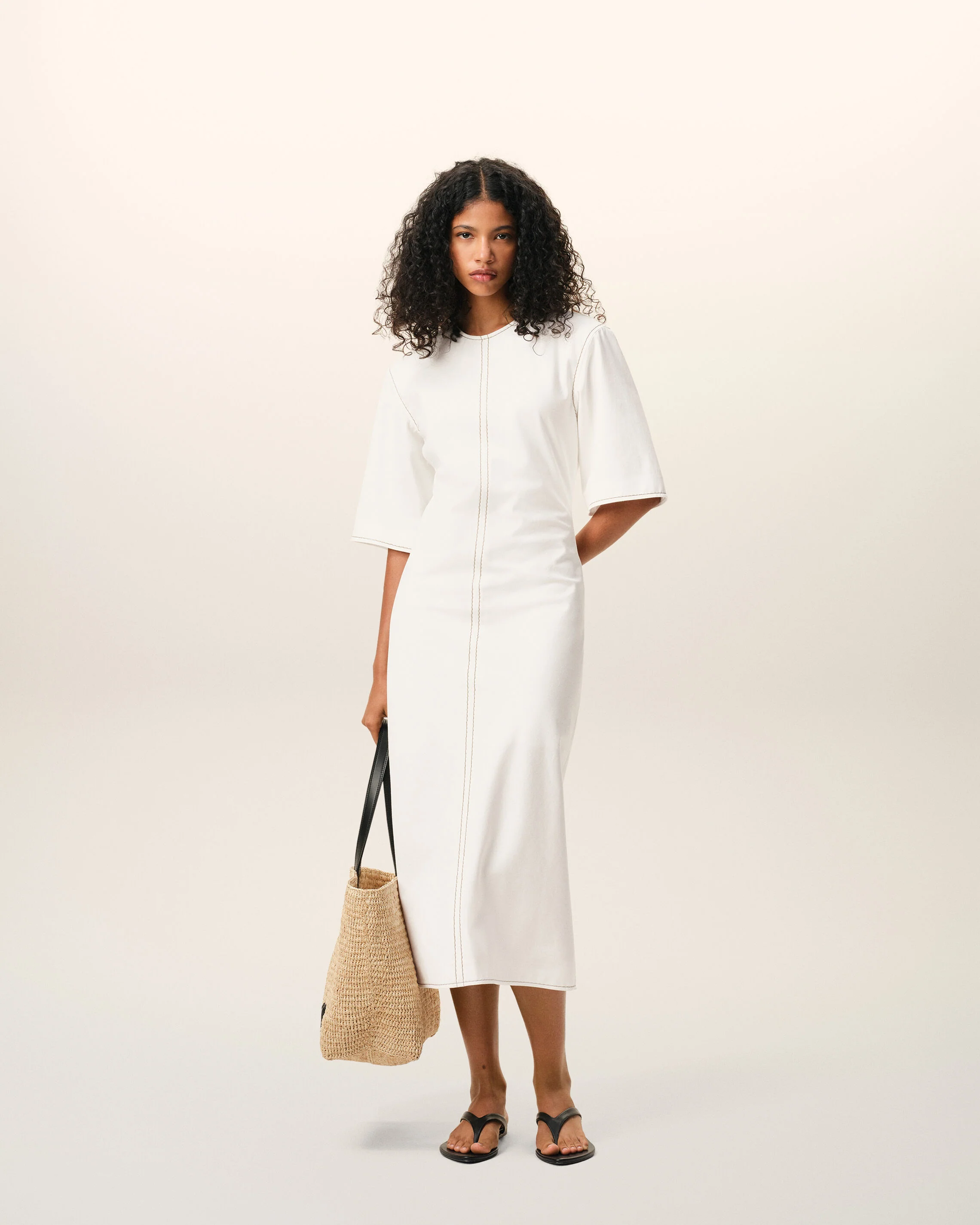 Robe Longue Blanche Ajustée en Coton - Image 2