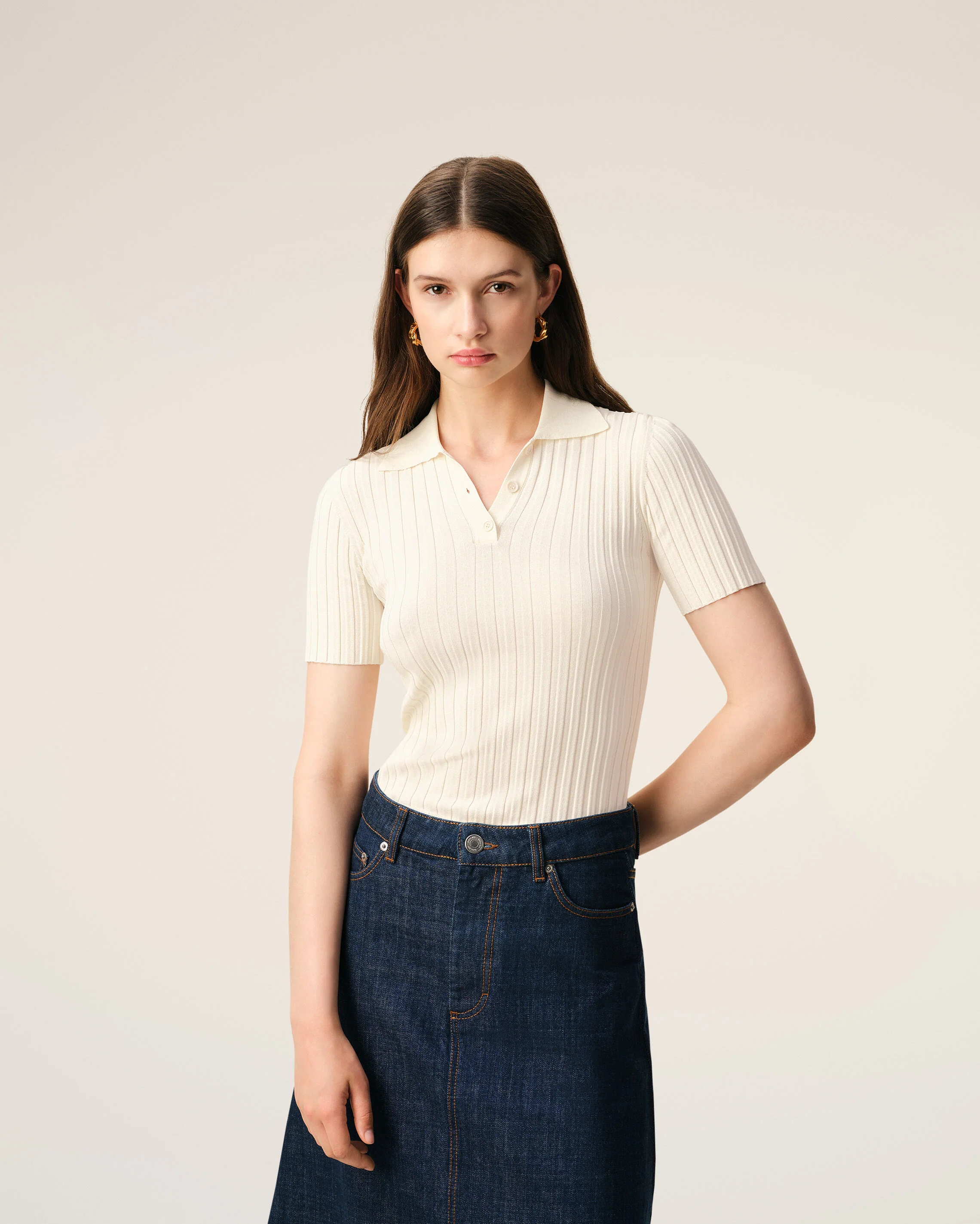 Polo Blanc Manches Courtes en Maille - Image 3