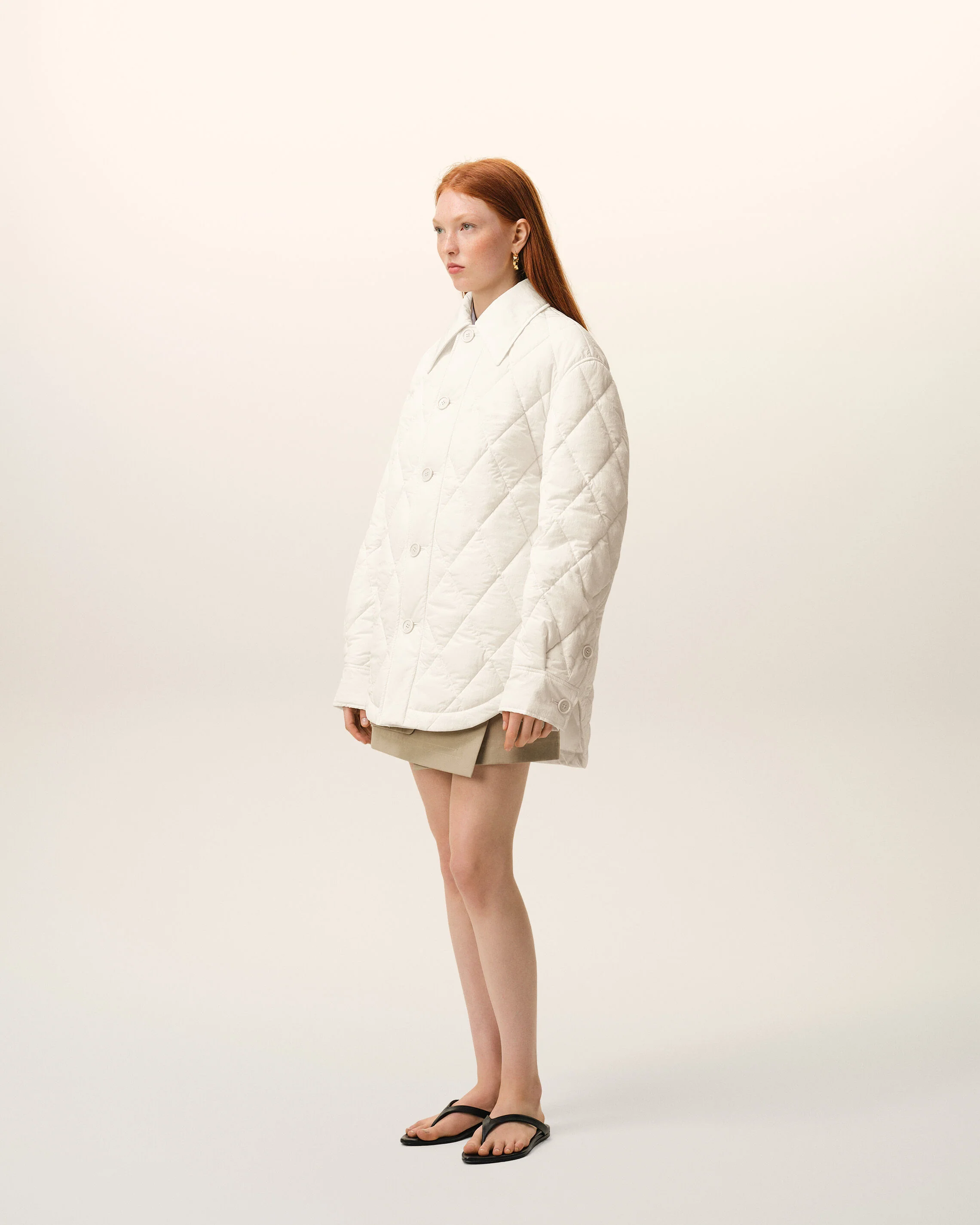 Veste Blanche Boutonnée Rembourrée en Nylon - Image 12